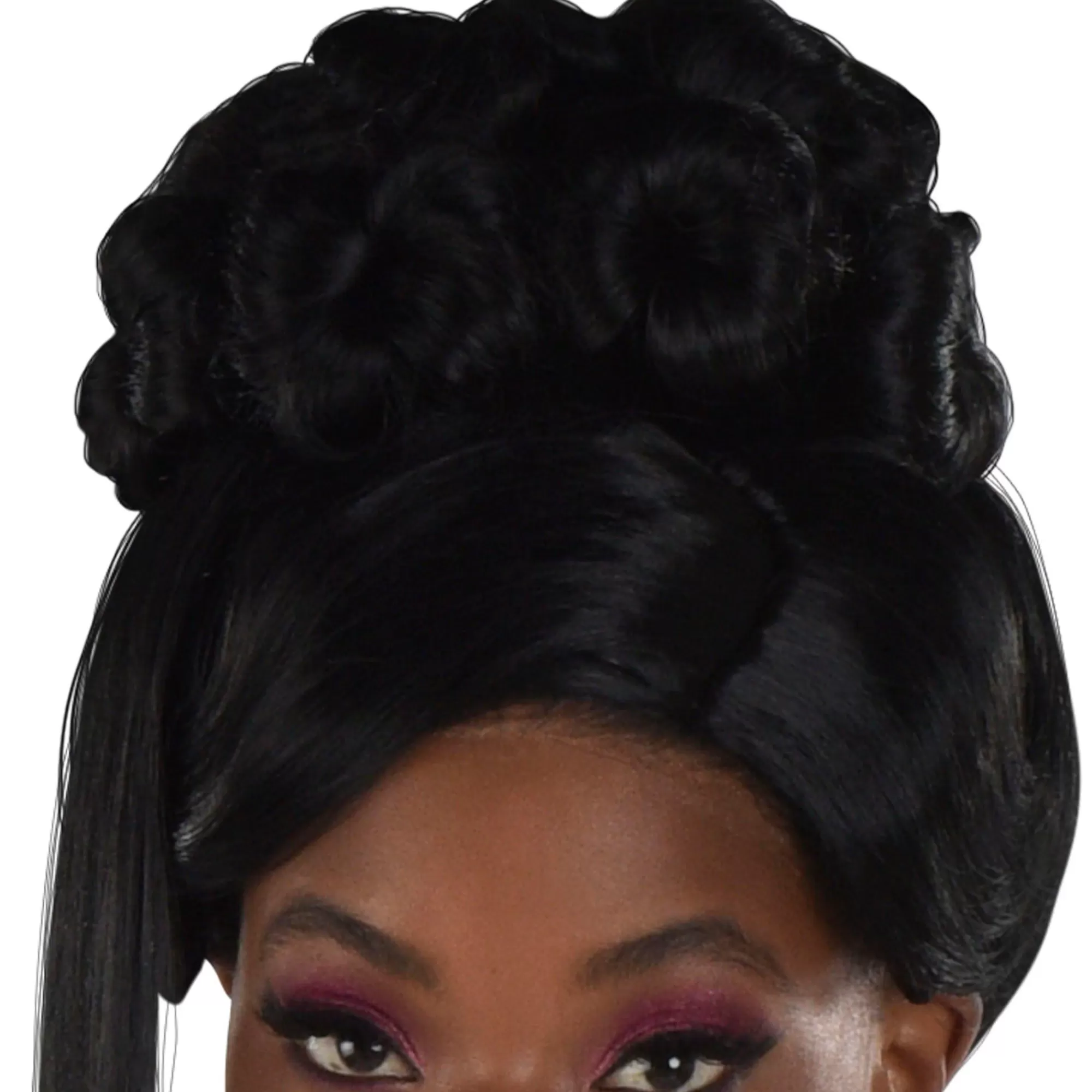 Party City Wigs-Black Beehive Updo Hairpiece With Clip-In Side Bangs