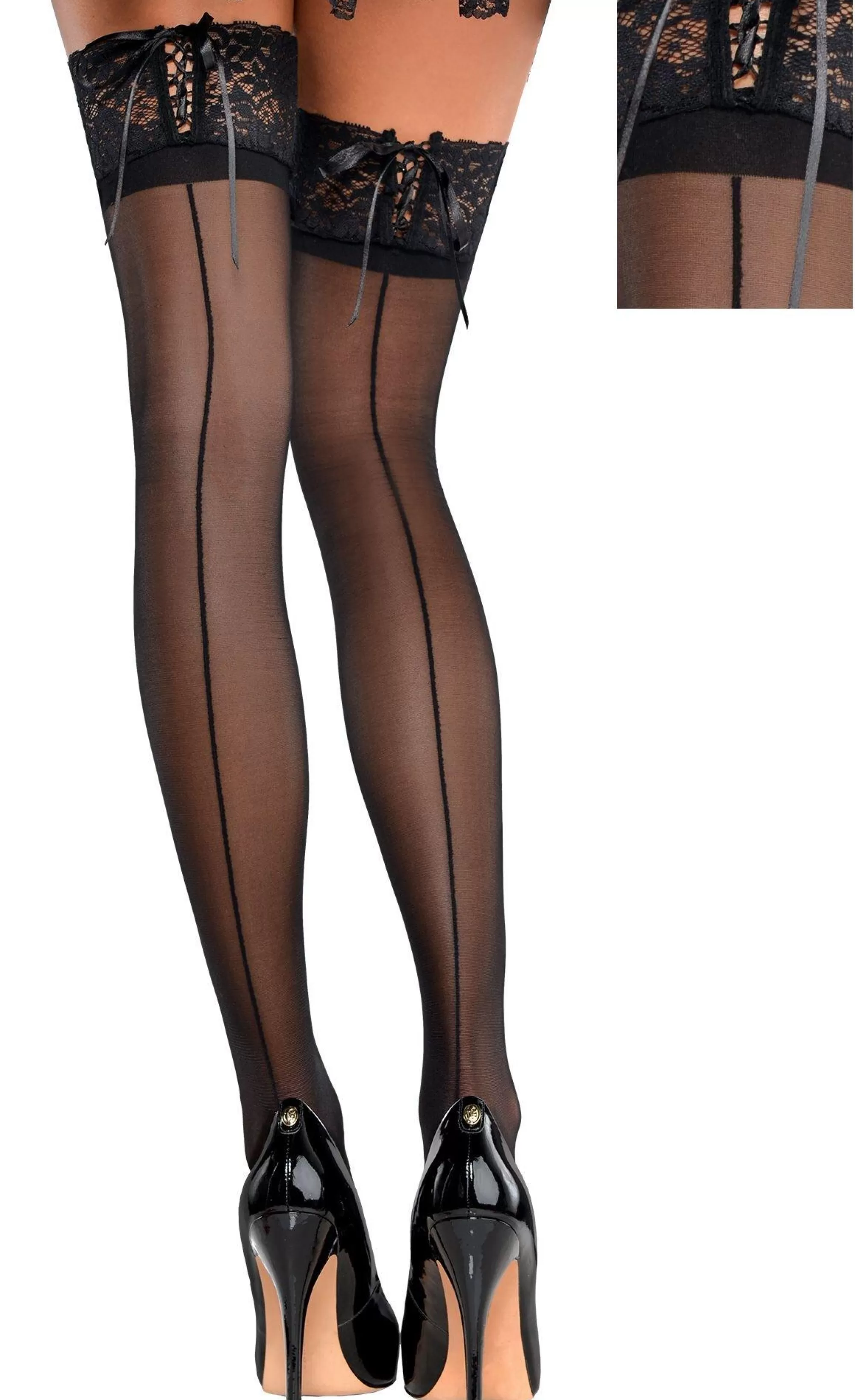 Party City Tights-Black Corset Top Thigh High Stockings