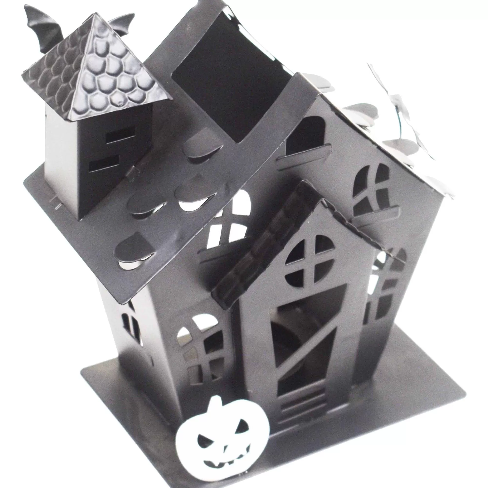 Party City Table Décor & Centerpieces | Black Crooked Haunted House Metal Tea Light Candle Holder, 6.5In - Halloween Decoration