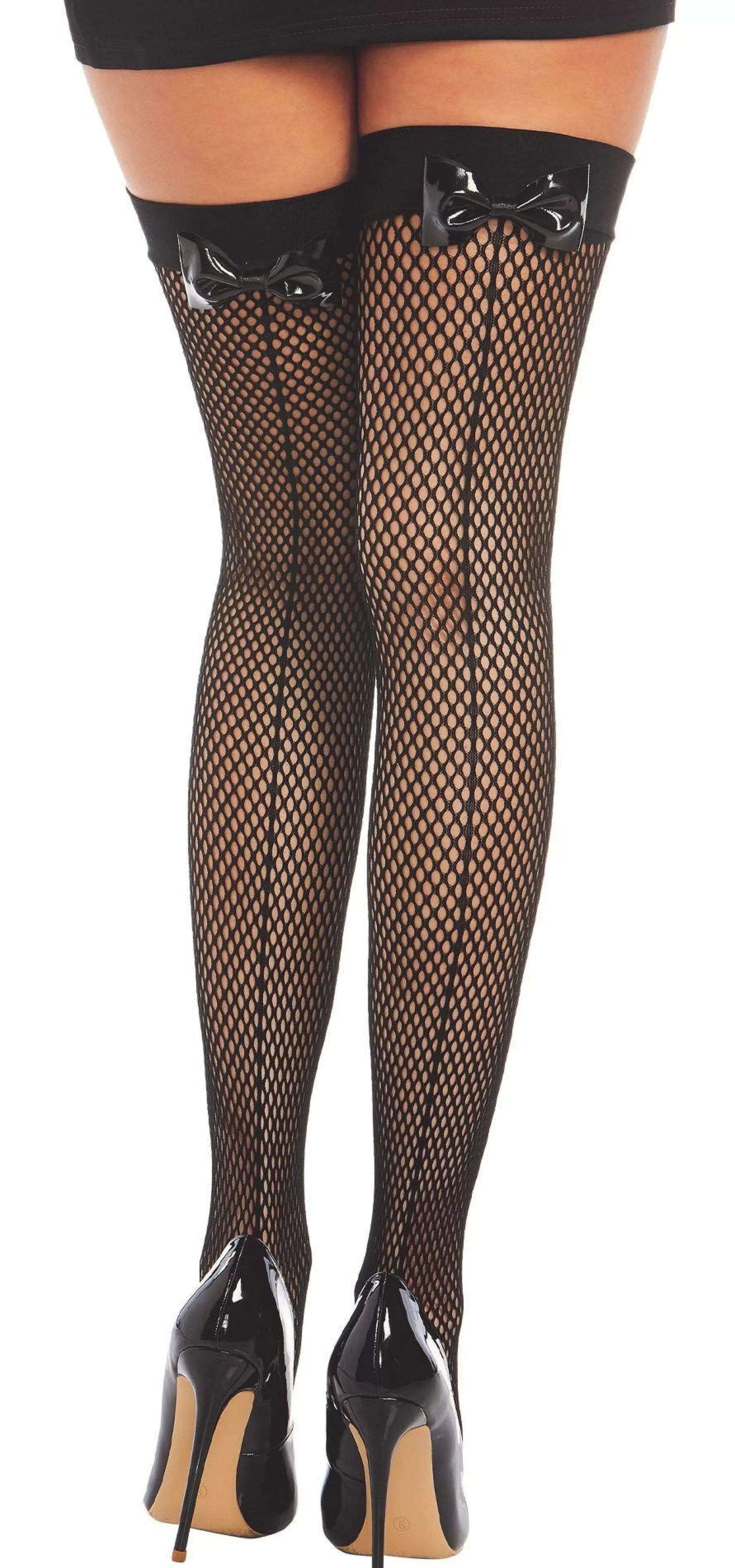 Party City Bodywear-Black Diamond Fishnet Stockings For Adults With Bow Backseam