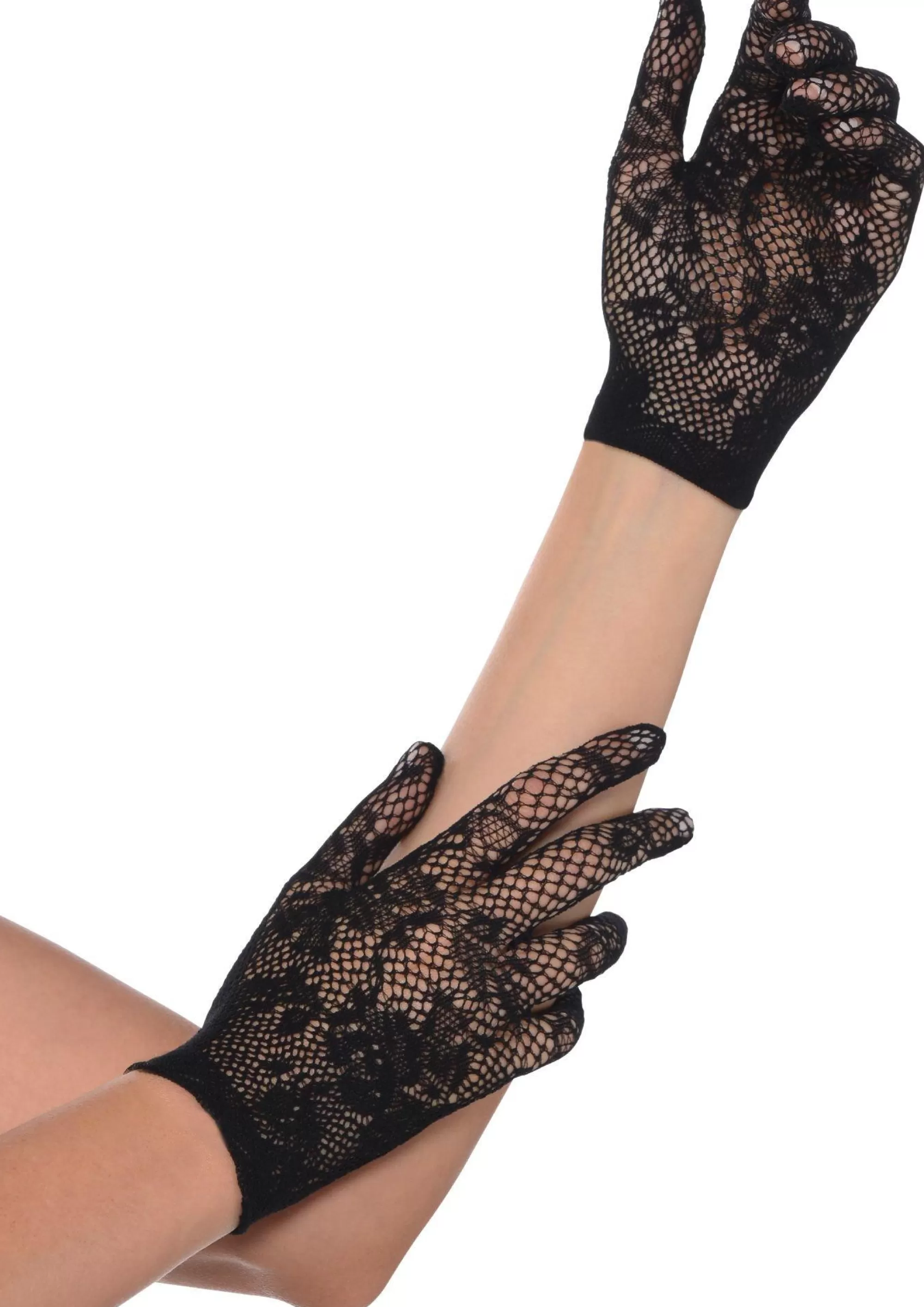 Party City Gloves-Black Floral Netting Gloves