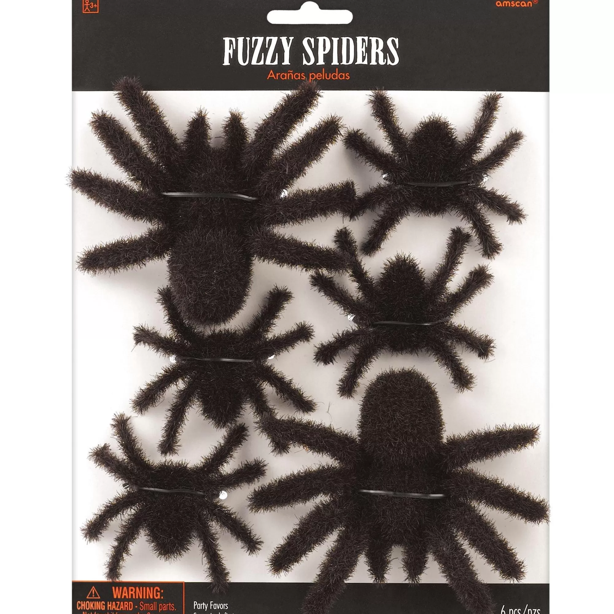 Party City Spiders & Webbing | Black Fuzzy Spiders 6Ct