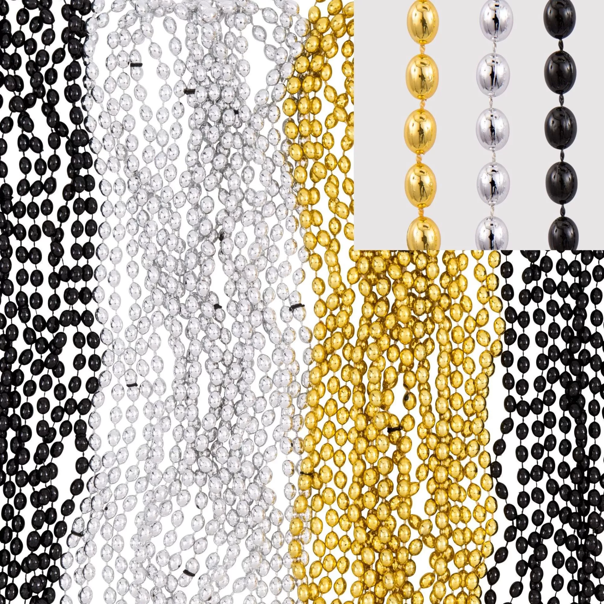 Party City Jewelry-Black, Gold & Silver Bead Necklaces 50Ct