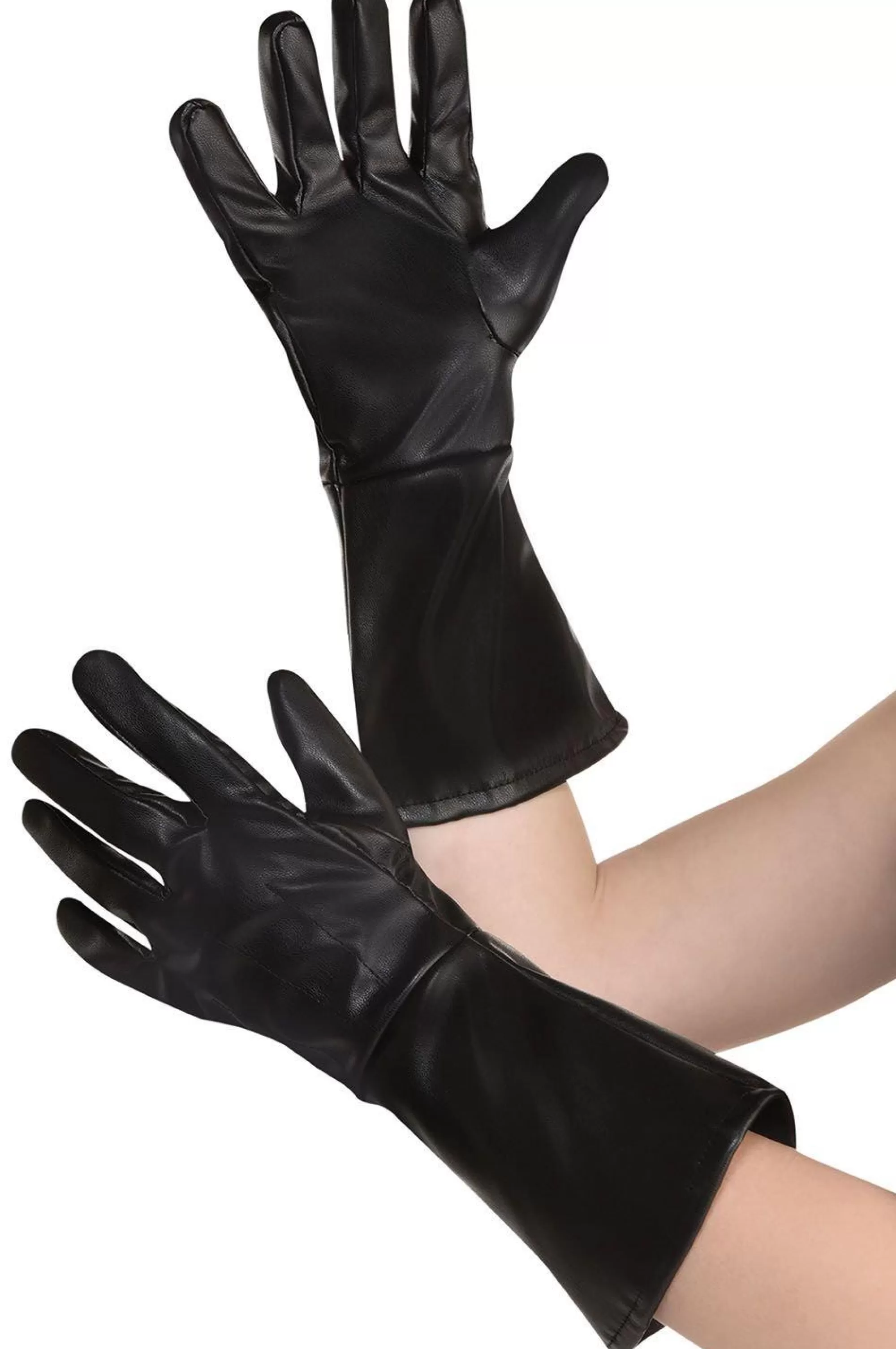 Party City Gloves-Black Long Leather Gloves For Kids