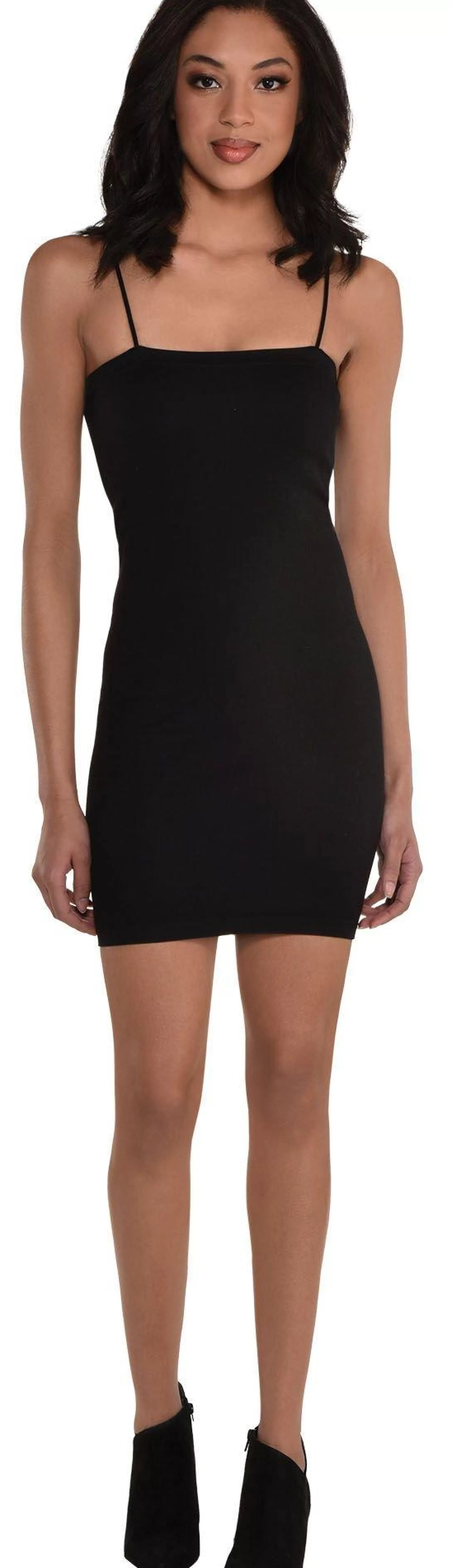 Party City Sexy-Black Ribbed Bodycon Mini Dress For Adults With Removable Spaghetti-Straps