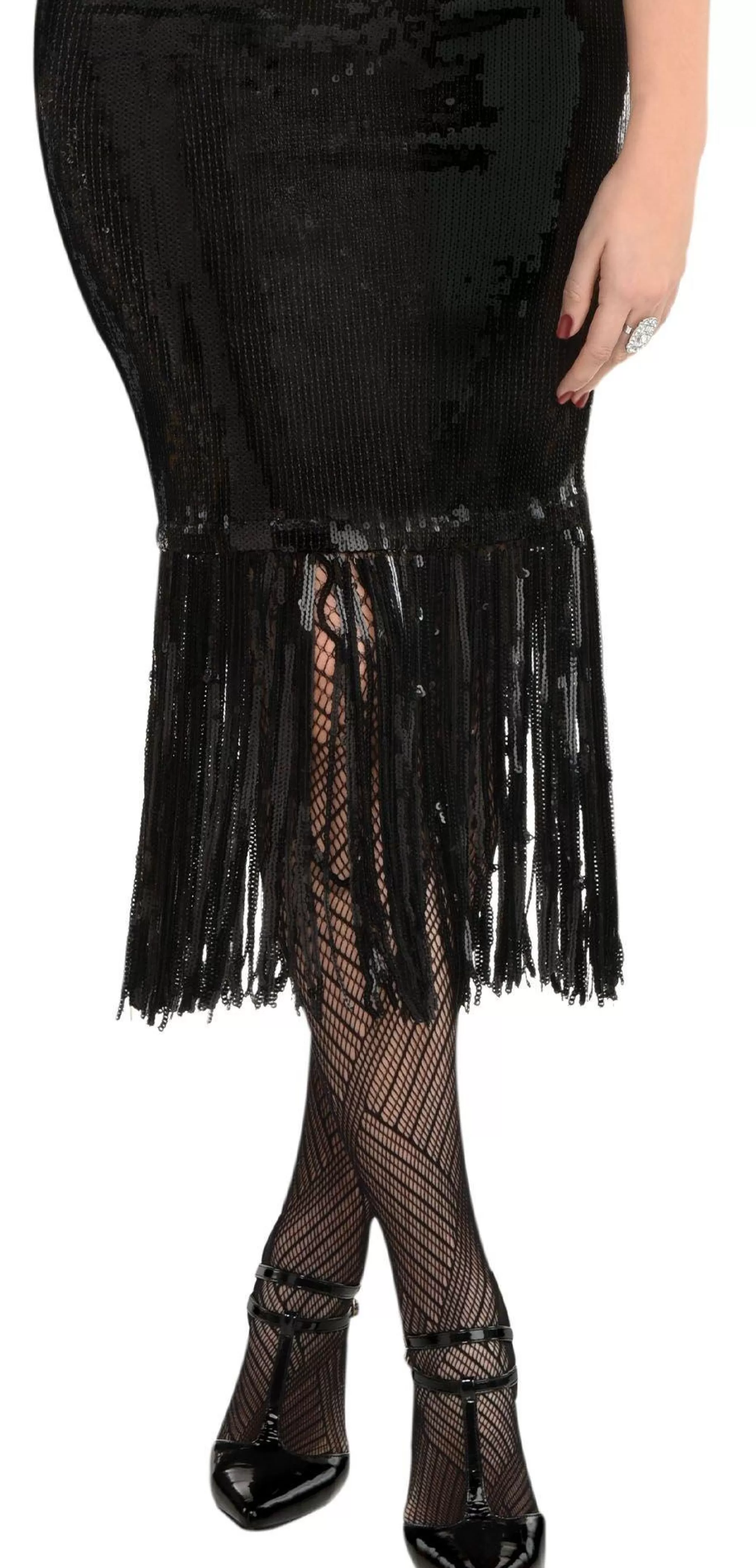 Party City Tutus, Skirts-Black Sequin Roaring 20S High-Waisted Flapper Midi Skirt For Adults