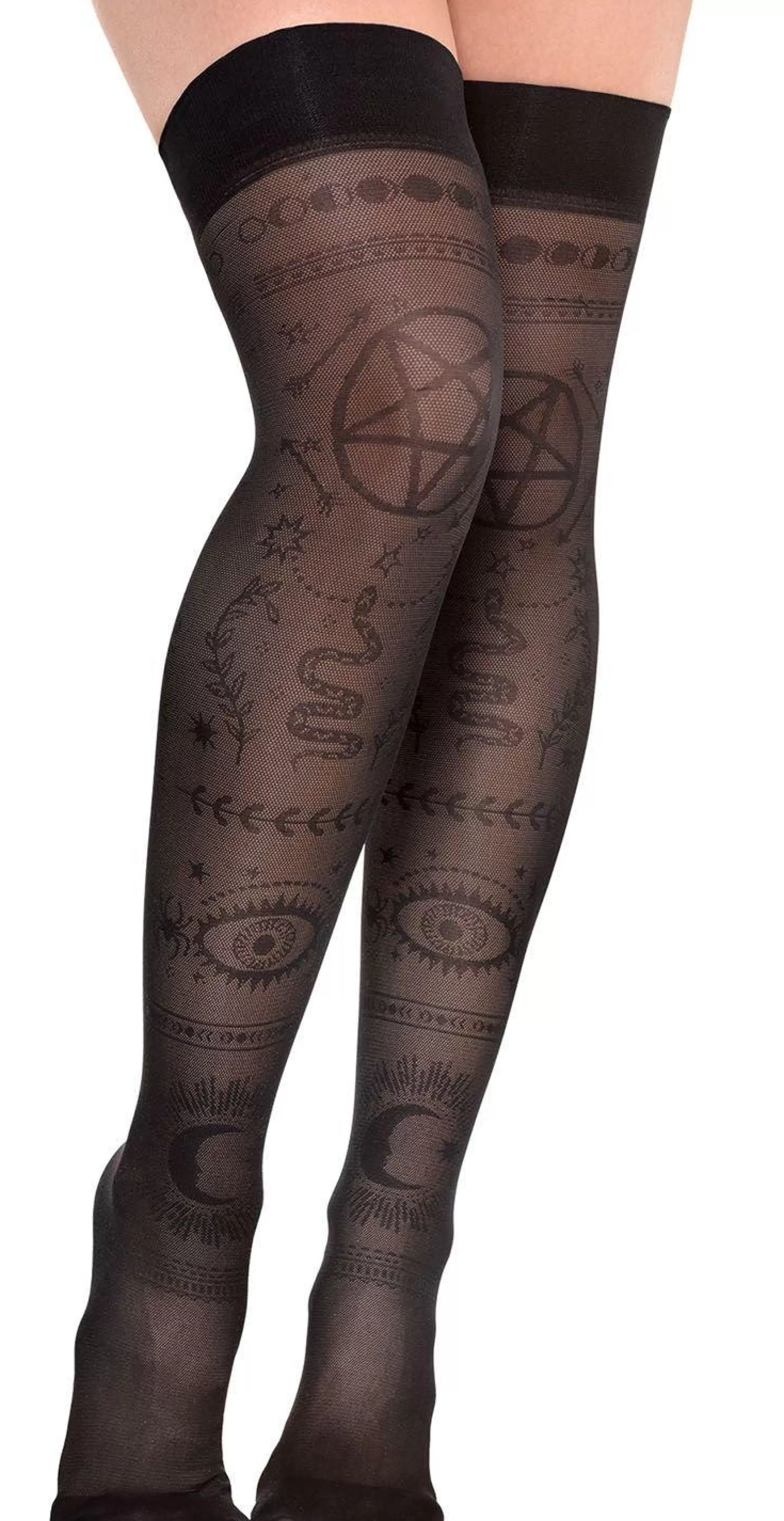 Party City Tights-Black Sheer Celestial Mystic Over-The-Knee Socks