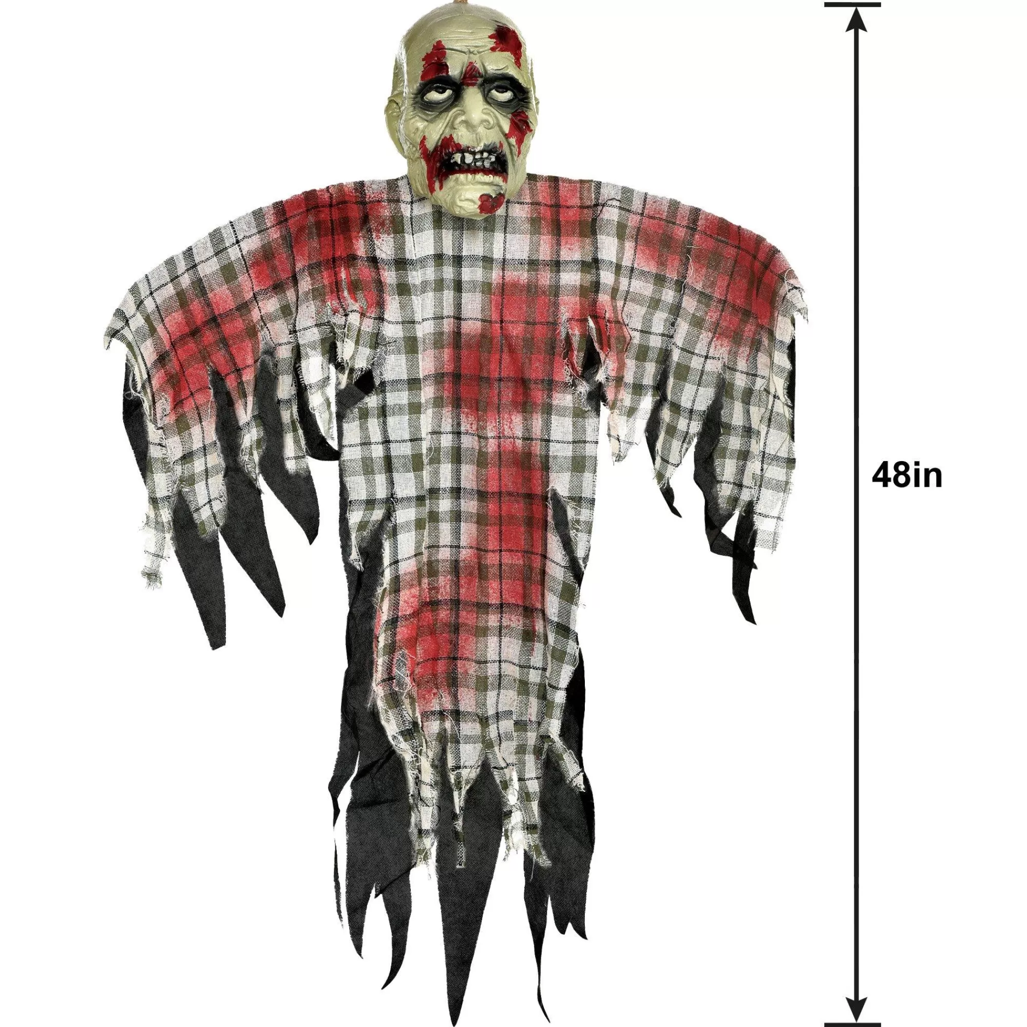 Party City Hanging Decorations | Bloody Zombie In Plaid Fabric & Plastic Hanging Decoration, 48In