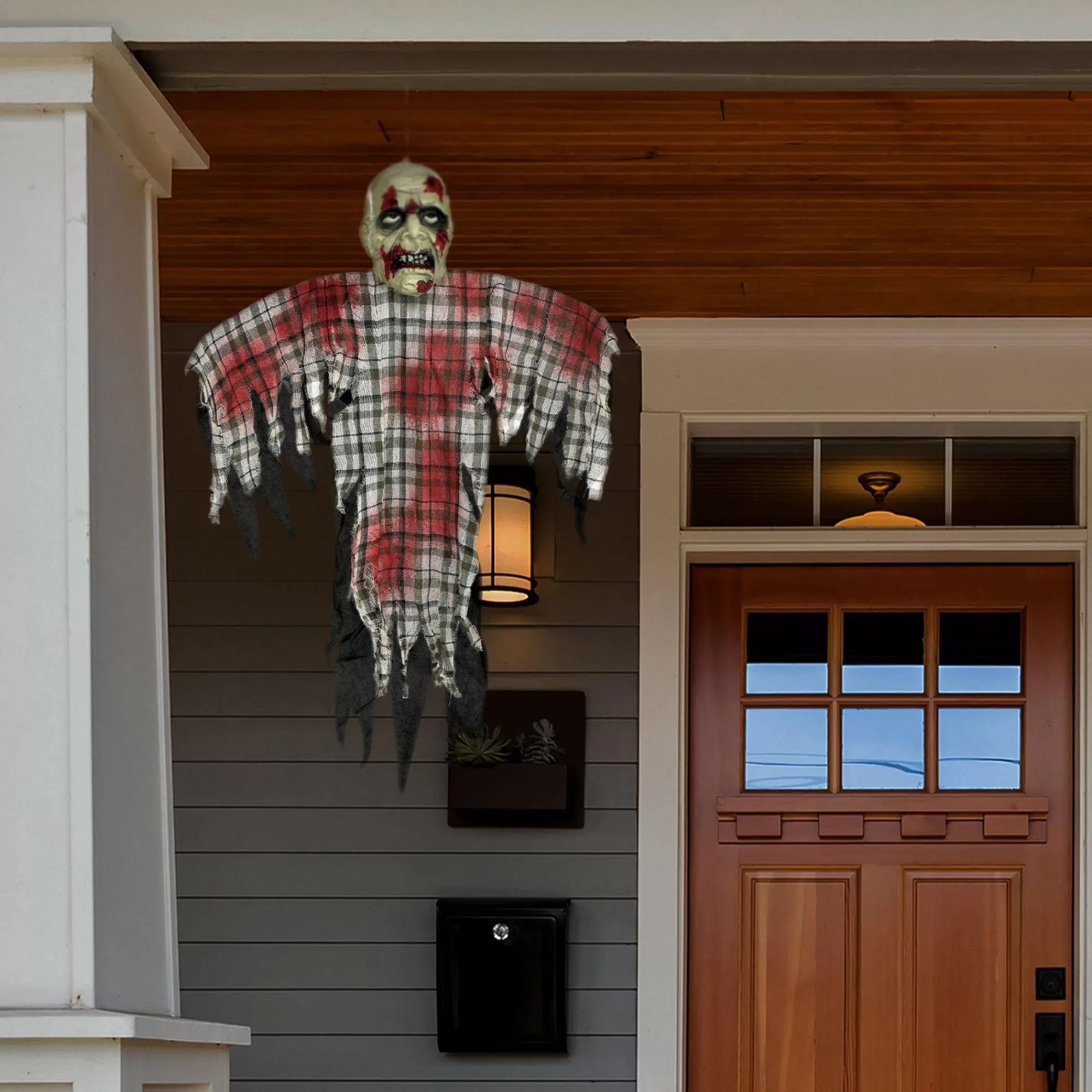 Party City Hanging Decorations | Bloody Zombie In Plaid Fabric & Plastic Hanging Decoration, 48In