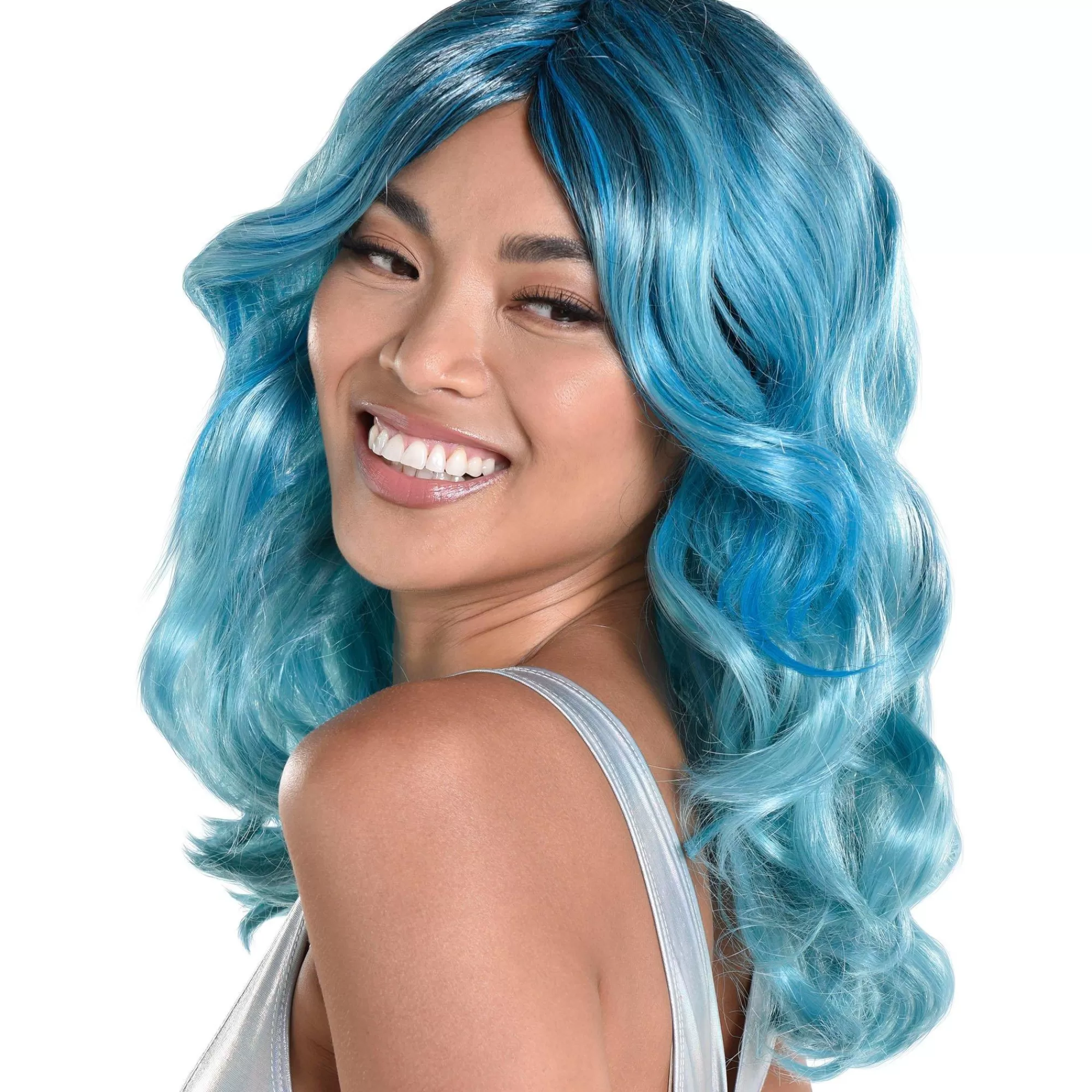 Party City Wigs-Blue Medium Length Curly Wig