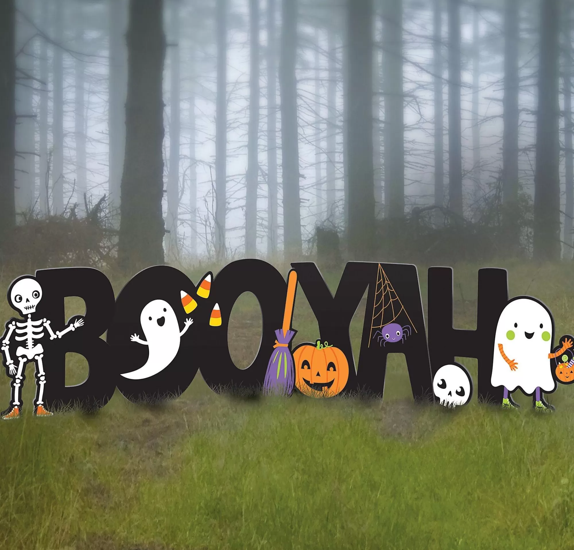 Party City Yard Stakes & Signs | Booyah Plastic Yard Sign Phrase Set, 11.5In Letters - Halloween Friends