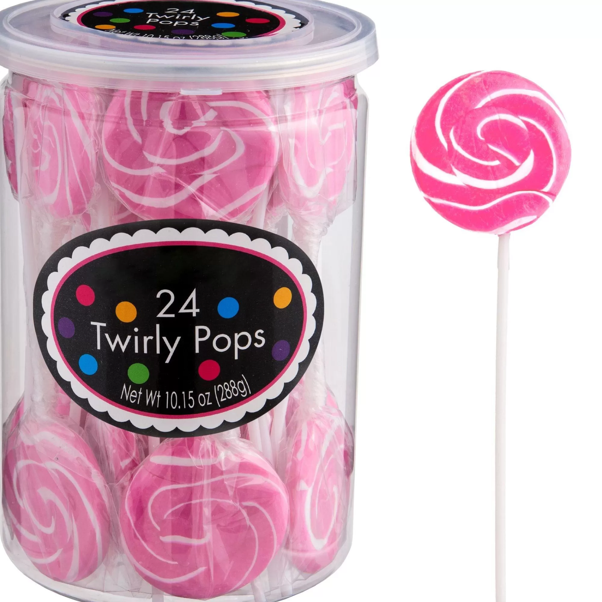 Party City Lollipops-Bright Pink Swirly Lollipops, 24Pc - Bubblegum Flavor Hot Pink