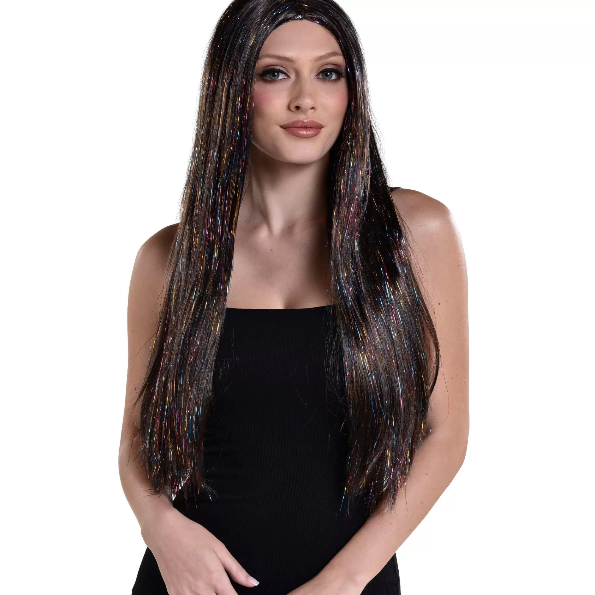 Party City Wigs-Brunette & Iridescent Tinsel Long Straight Wig, 30In