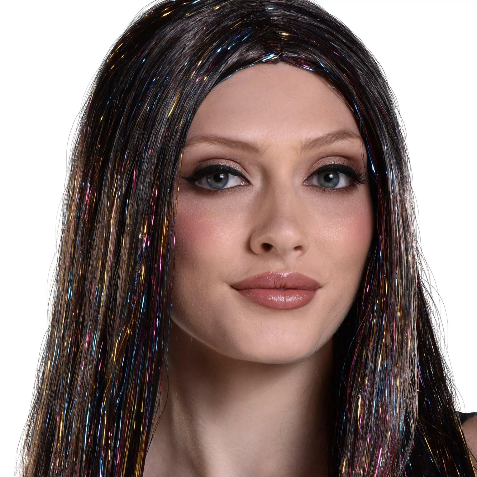 Party City Wigs-Brunette & Iridescent Tinsel Long Straight Wig, 30In