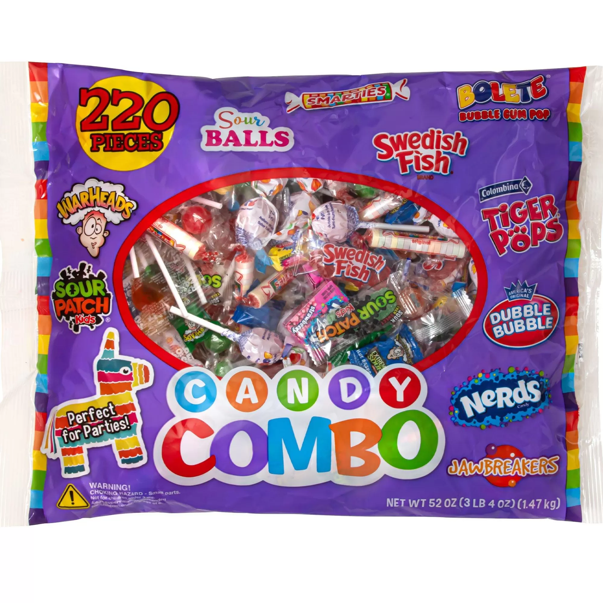 Airheads,Dubble Bubble,Lemonhead,Nerds,Smarties,Swedish Fish,Warheads Bulk Candy-Candy Combo Bag, 192Pc