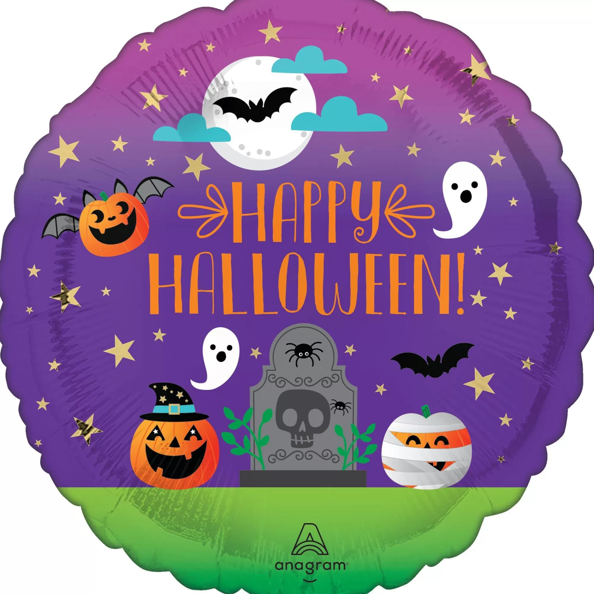 Party City Balloons | Cemetery Friends Happy Halloween Round Foil Balloon, 17In