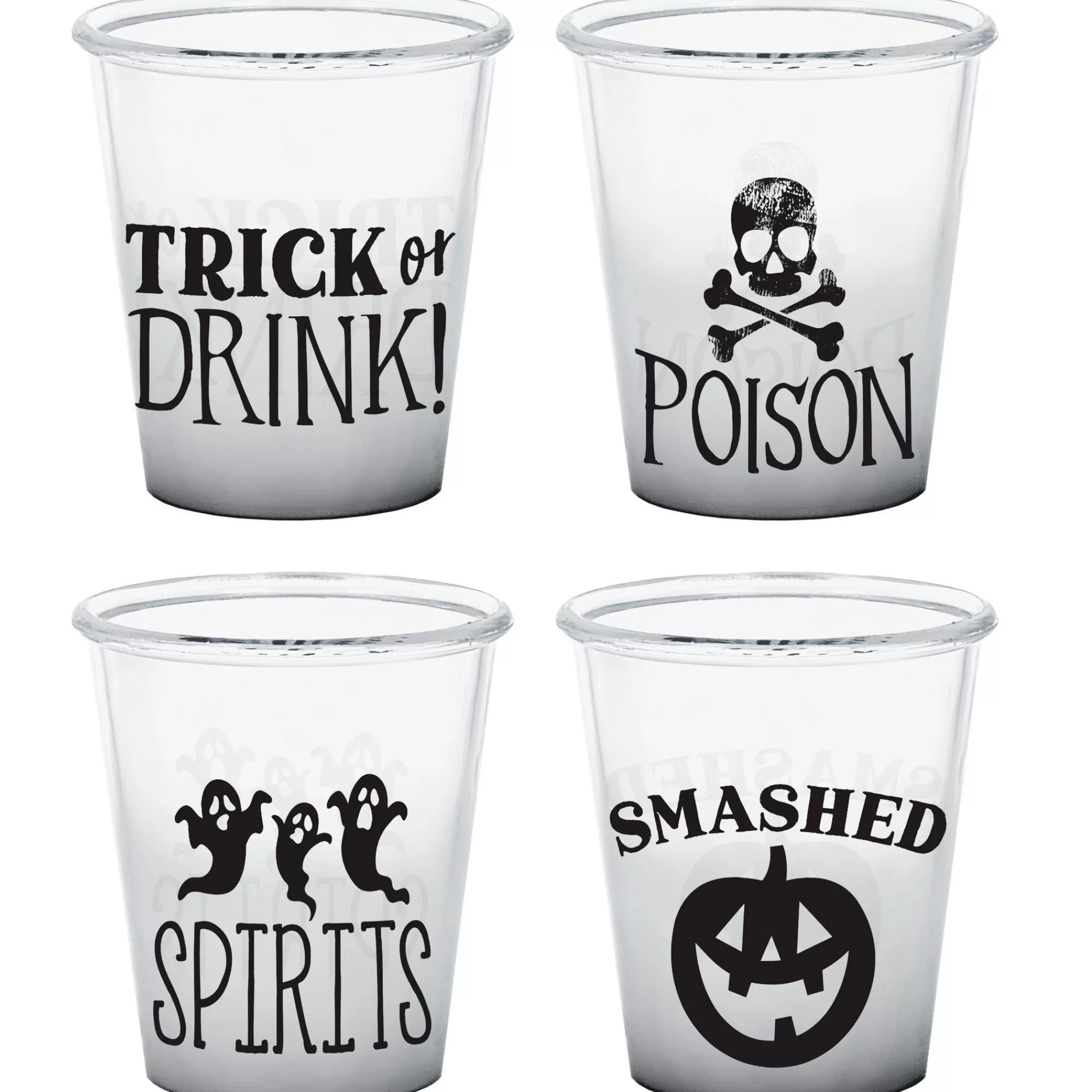 Party City Wicked Haunting | Classic Black & White Halloween Plastic Shot Glasses, 1.5Oz, 4Ct