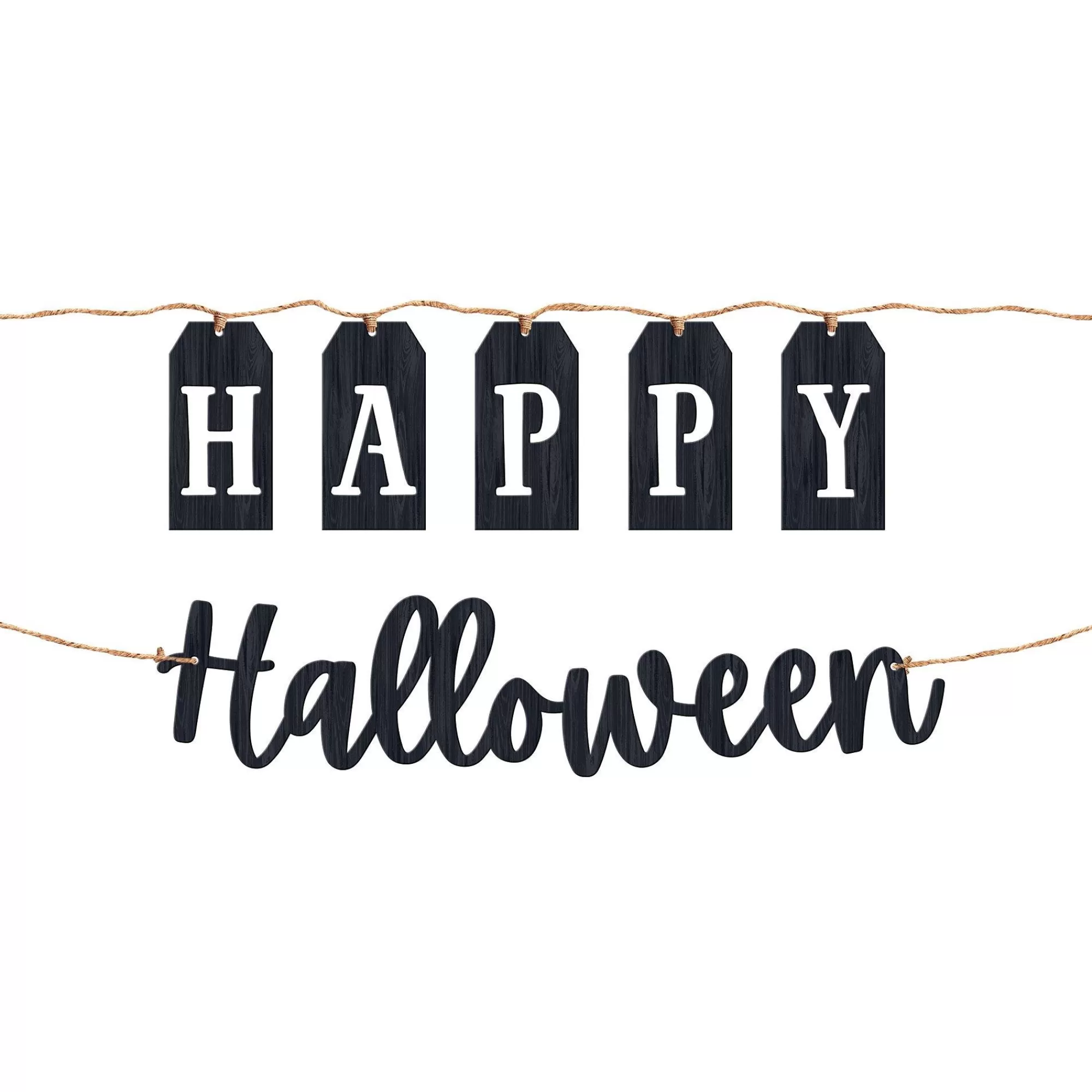 Party City Decorations | Classic Black & White Happy Halloween Wood & Twine Banners, 6Ft, 2Ct