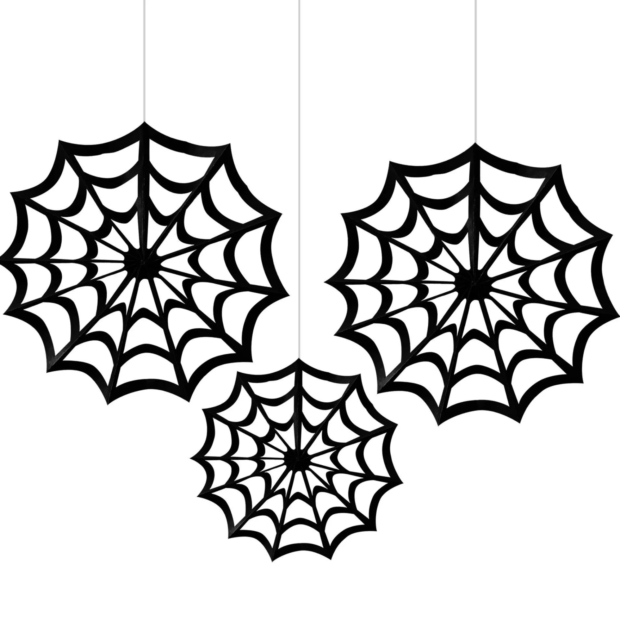 Party City Decorations | Classic Black & White Spiderweb Die-Cut Paper Fan Decorations, 3Ct