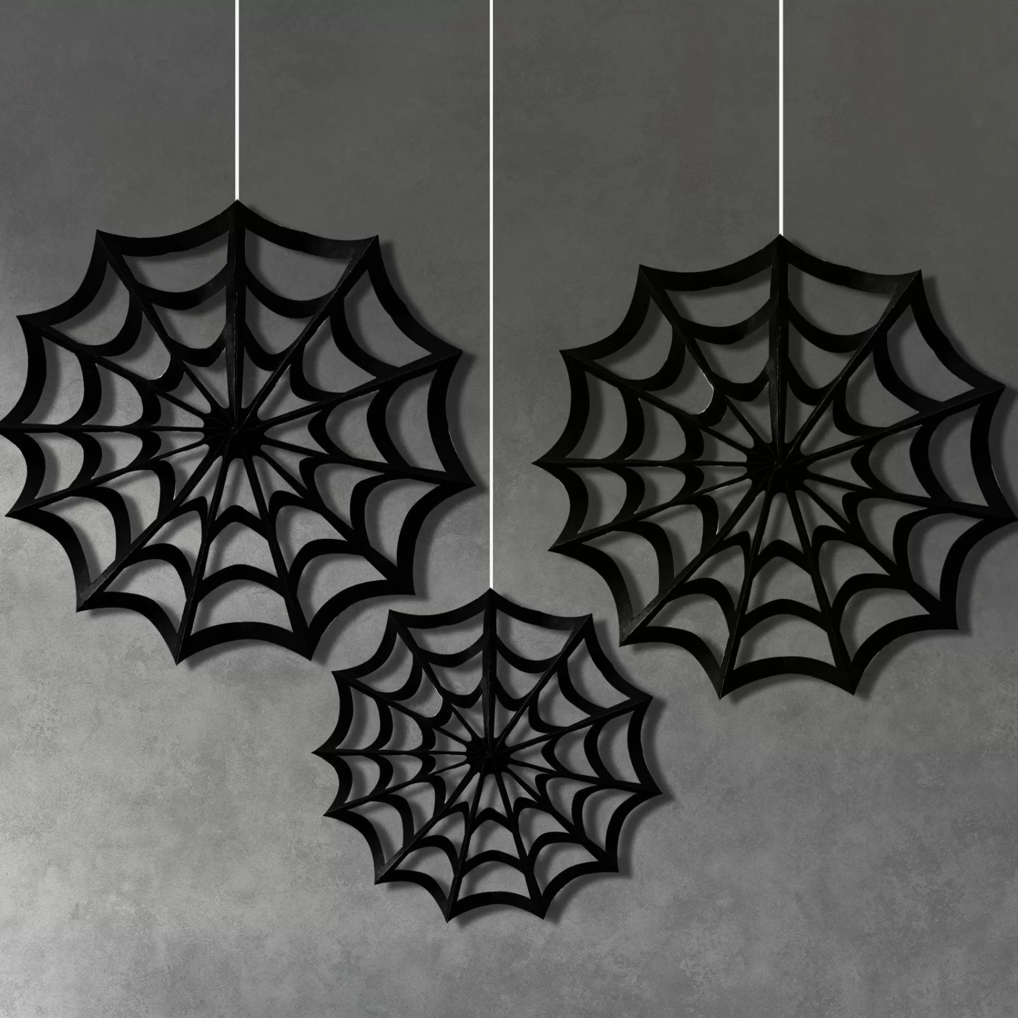 Party City Decorations | Classic Black & White Spiderweb Die-Cut Paper Fan Decorations, 3Ct