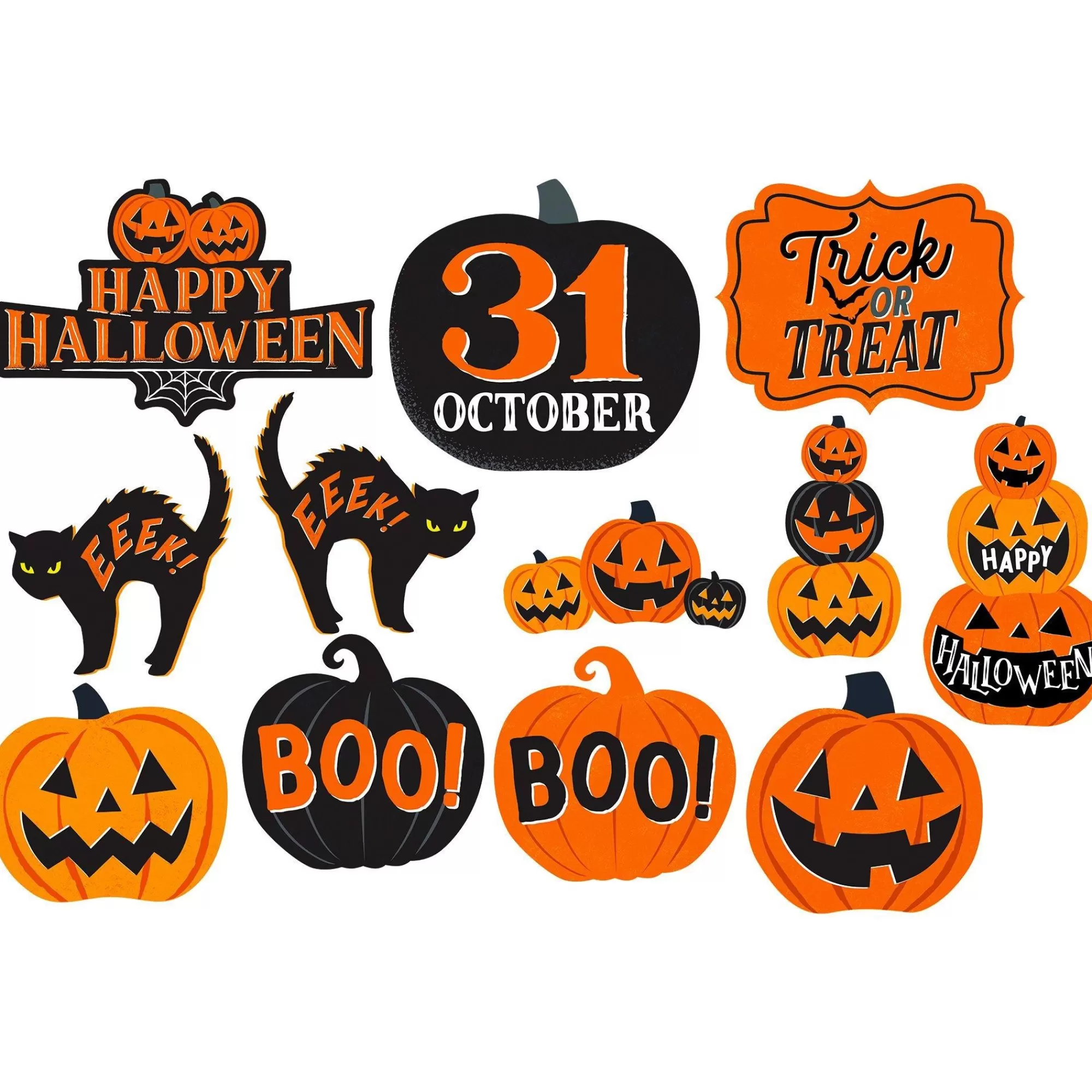 Party City Window & Wall Décor | Classic Orange & Black Halloween Cutouts, 12Ct