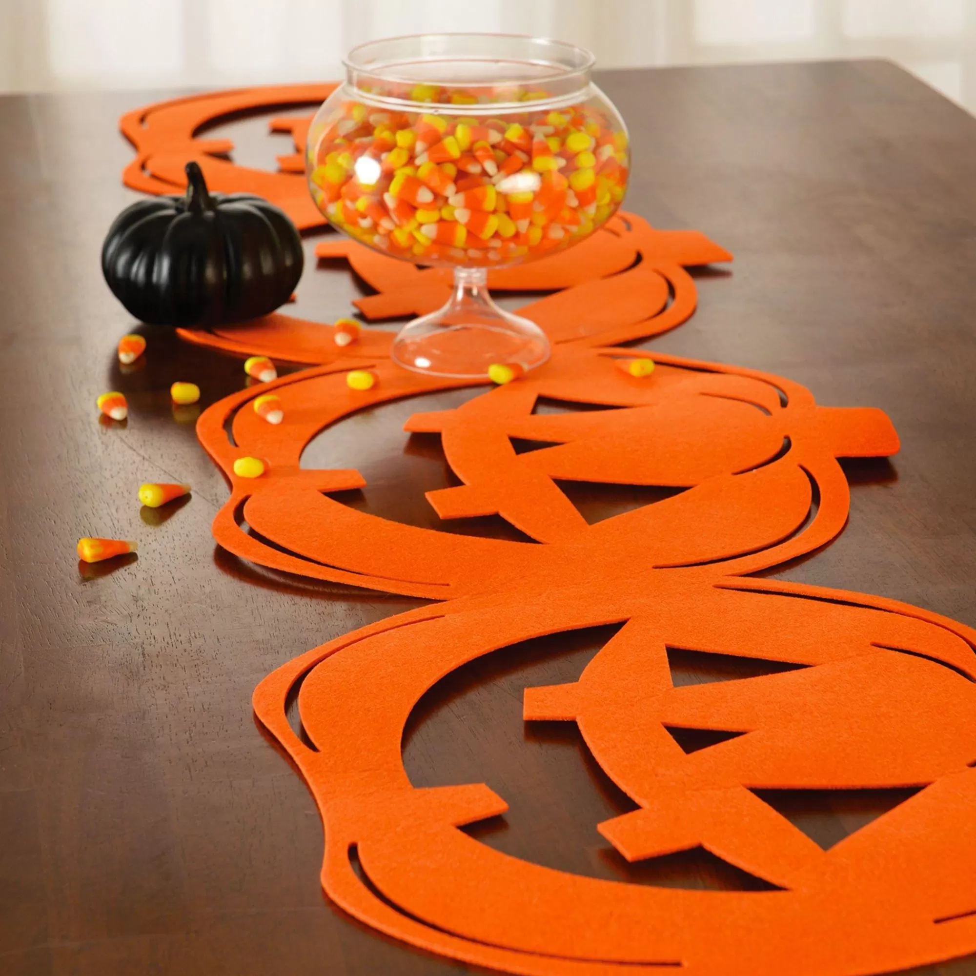 Party City Table Décor & Centerpieces | Classic Orange Jack-O'-Lantern Die-Cut Felt Table Runner, 13.4In X 53.5In