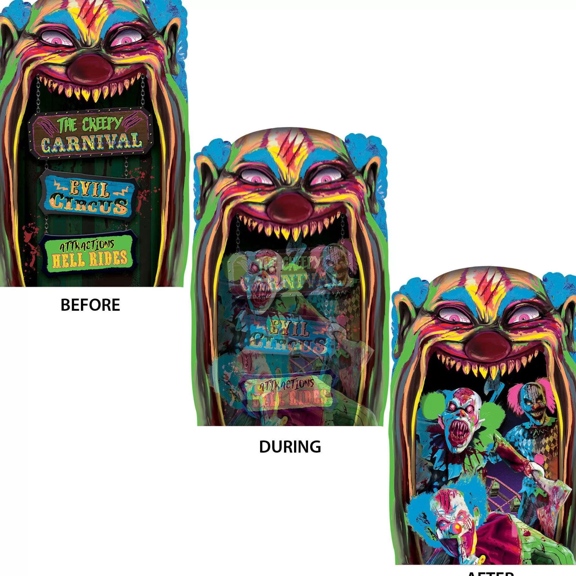 Party City Decorations | Creepy Carnival Black Light Reactive Lenticular Plastic Cutout, 12In X 18In