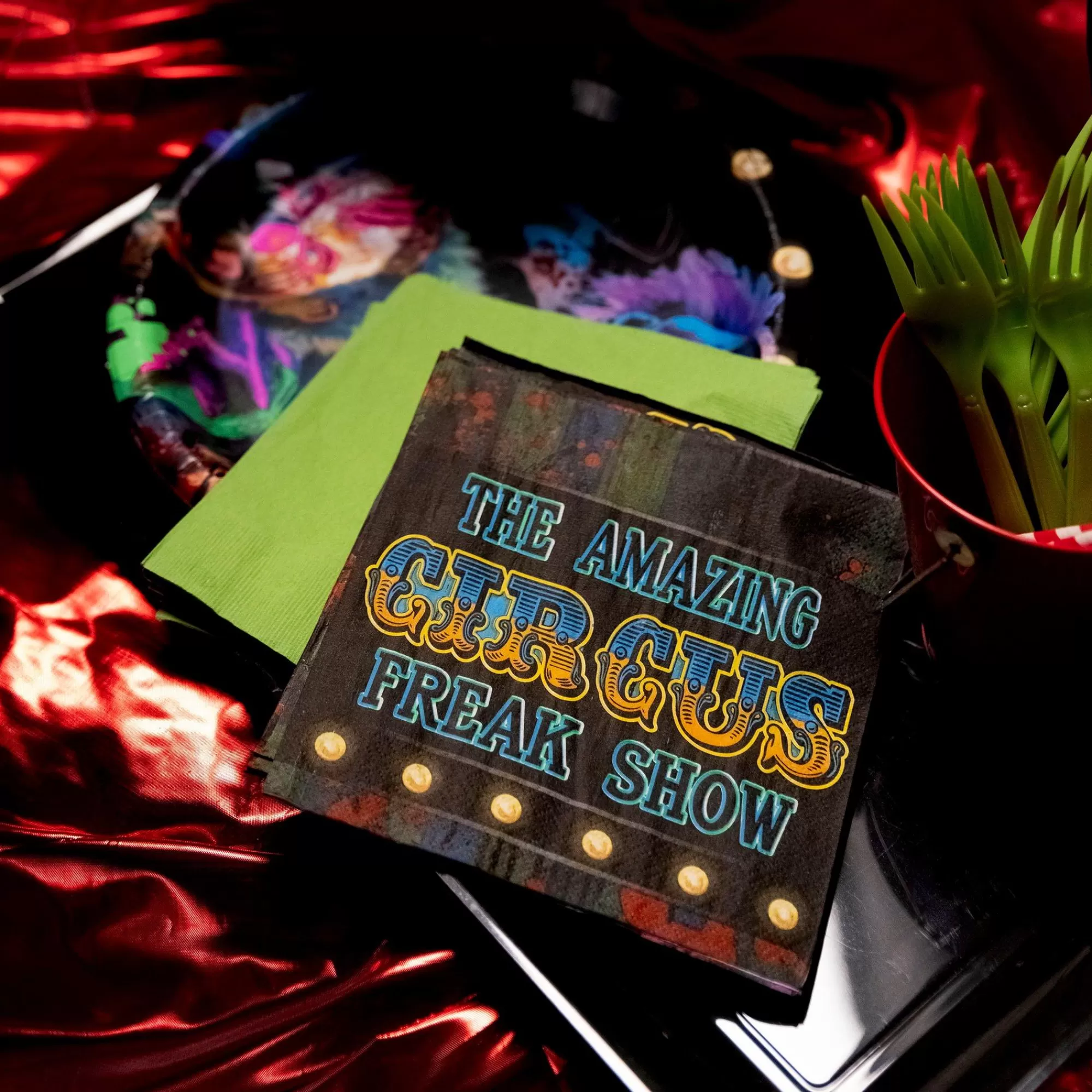 Party City Creepy Carnival | Creepy Carnival Black Light Reactive Paper Lunch Napkins, 6.5In, 40Ct