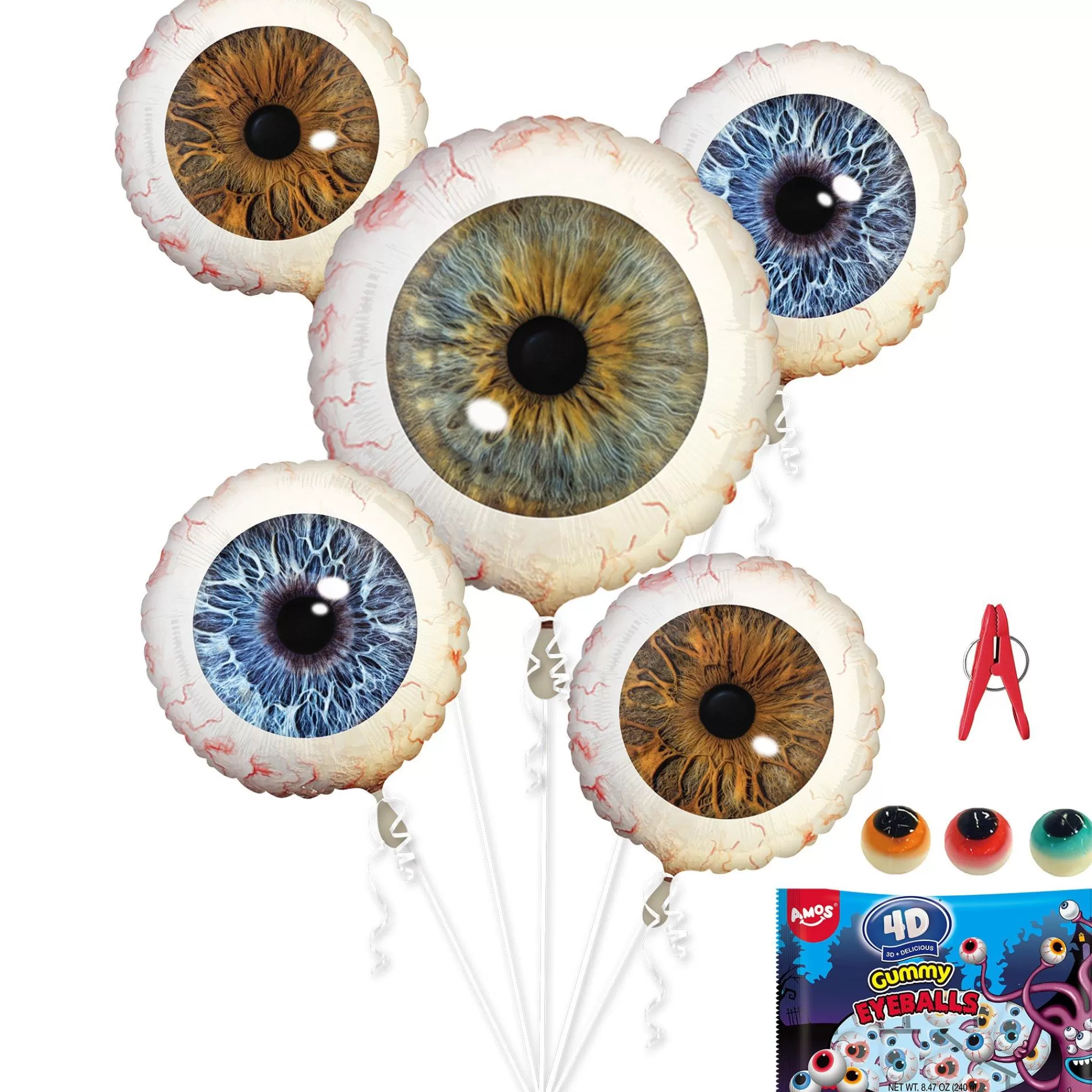 Party City Balloons | Creepy Eyeball Foil Balloon Bouquet With Gummy Candy, 7Pc