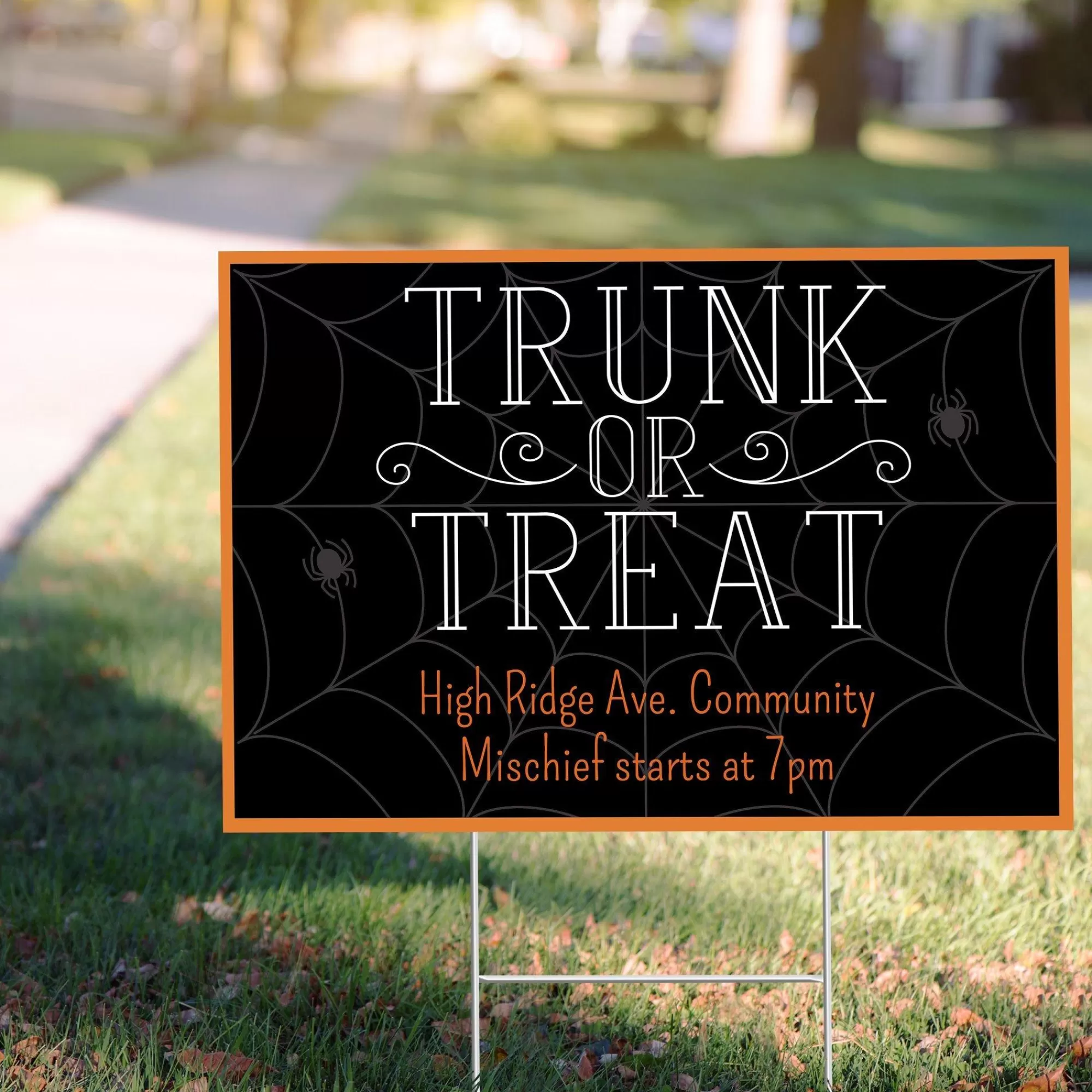 Party City Yard Stakes & Signs | Custom Spider Web Trunk Or Treat Yard Sign