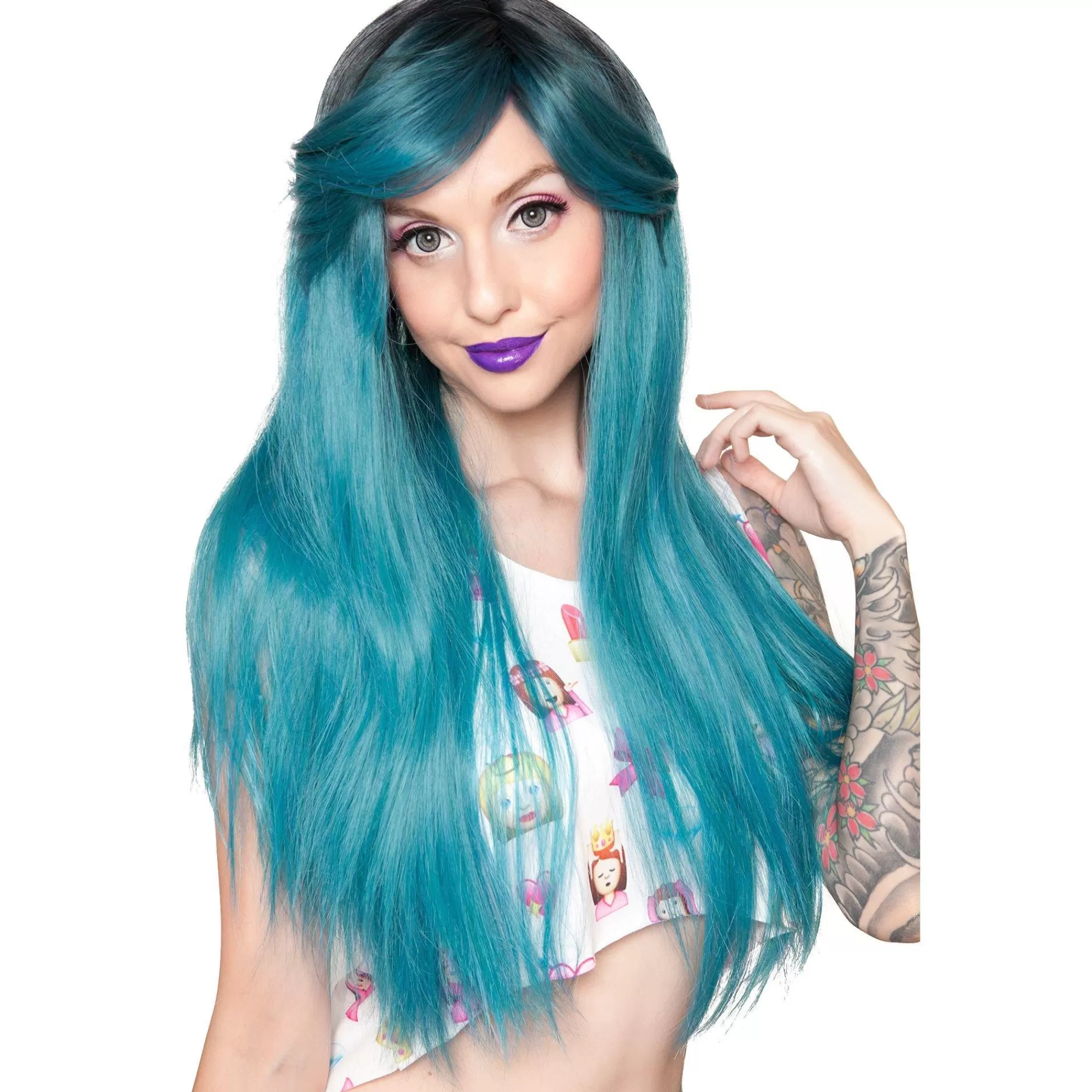 Party City Wigs-Dark Roots Turquoise Wig