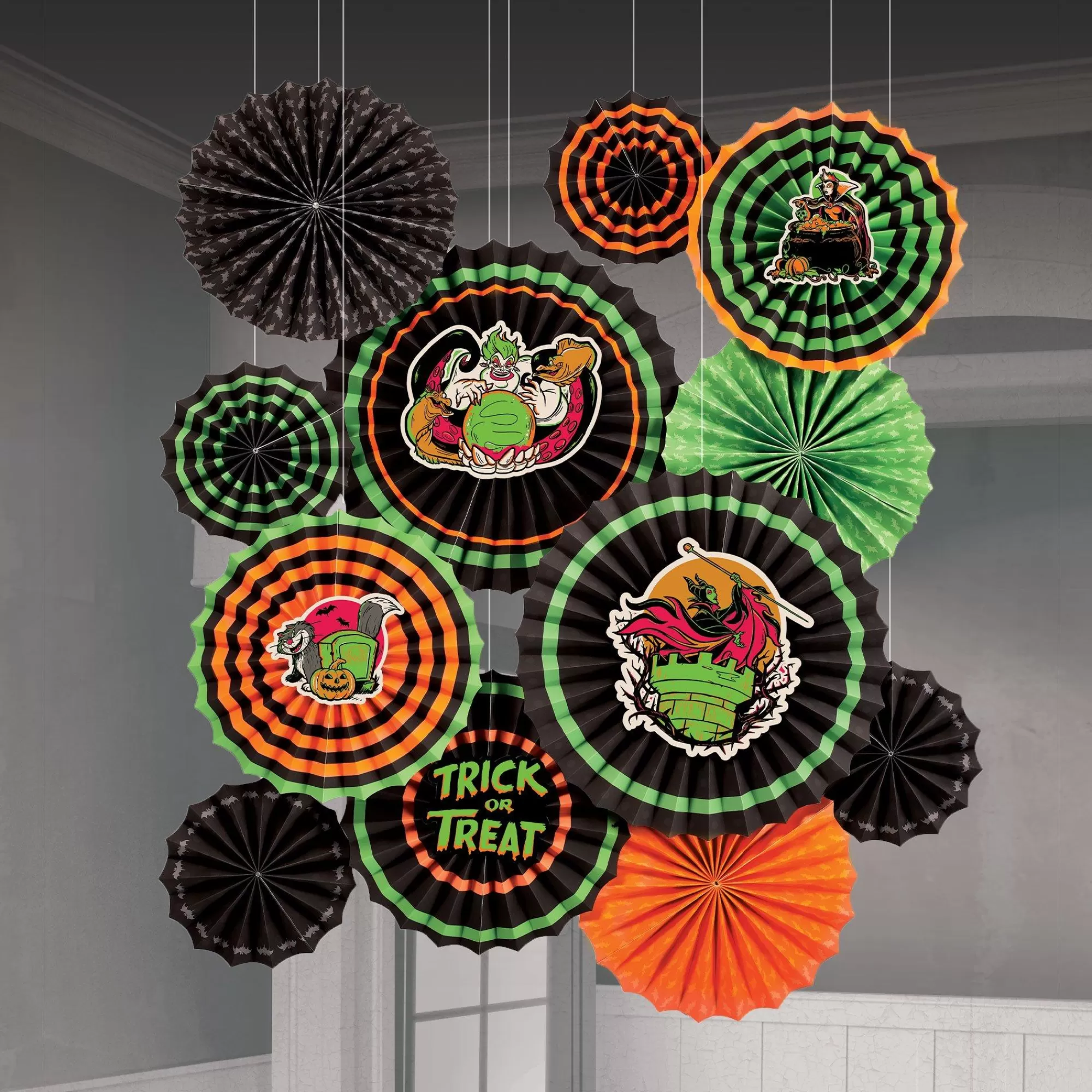 Party City Disney Villains | Disney Villains Halloween Paper Fan Decorating Kit, 17Pc