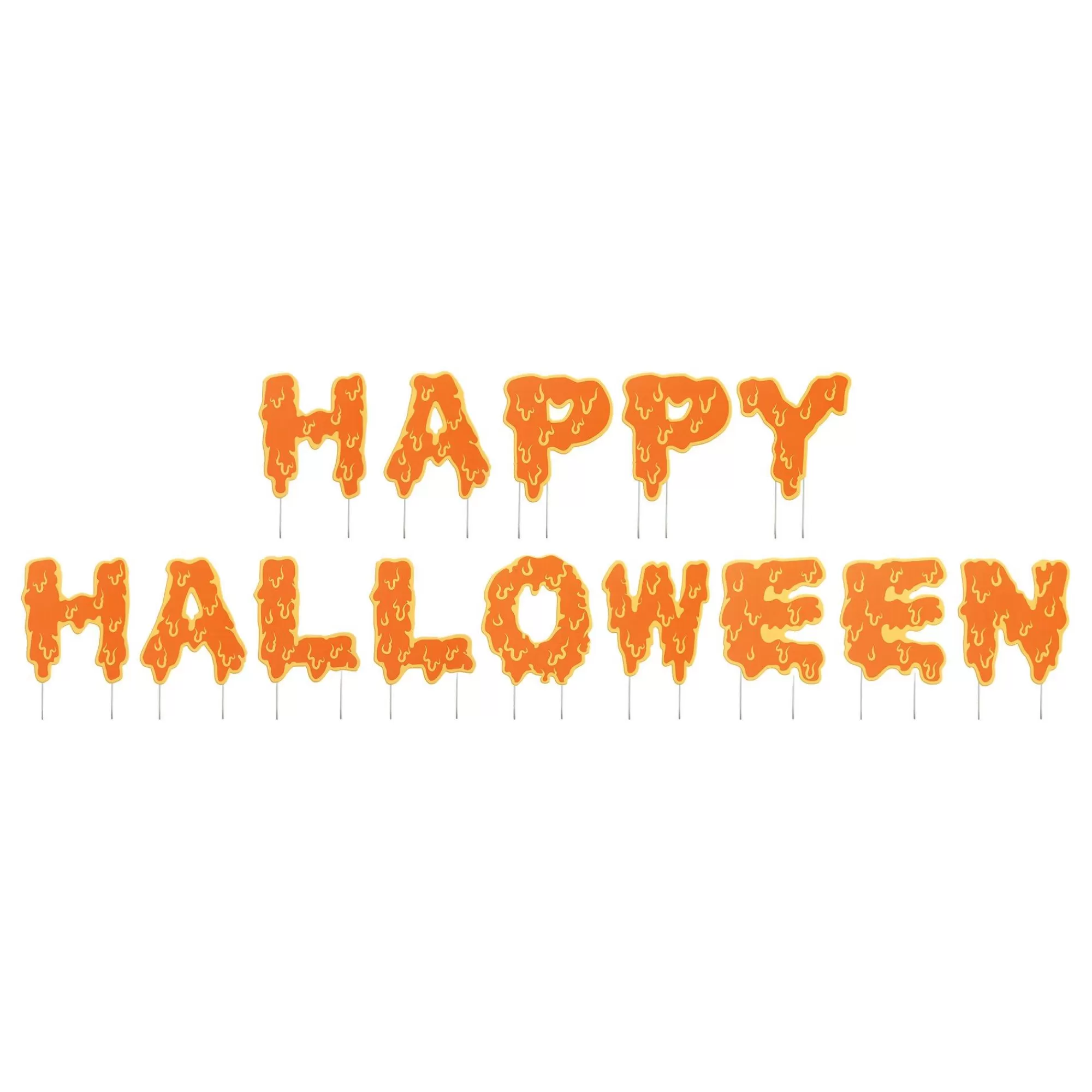 Party City Yard Stakes & Signs | Dripping Happy Halloween Plastic & Metal Yard Sign Set, 15In Letters, 14Pc