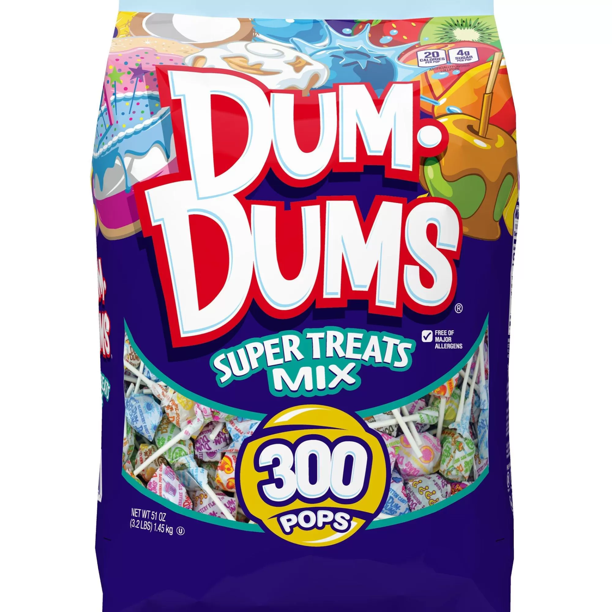 Dum Dums Bulk Candy- Super Treats Mix Lollipops, 3.2Lbs, 300Pc