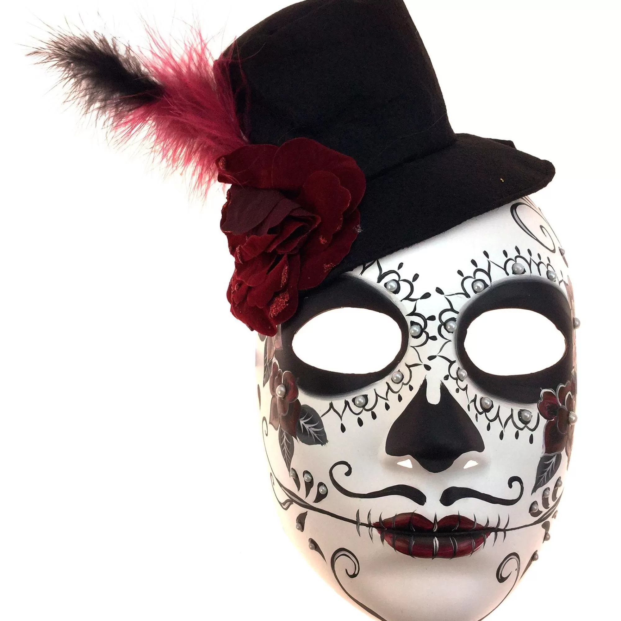 Party City Masquerade-Feathered Hat Calavera Day Of The Dead Mask