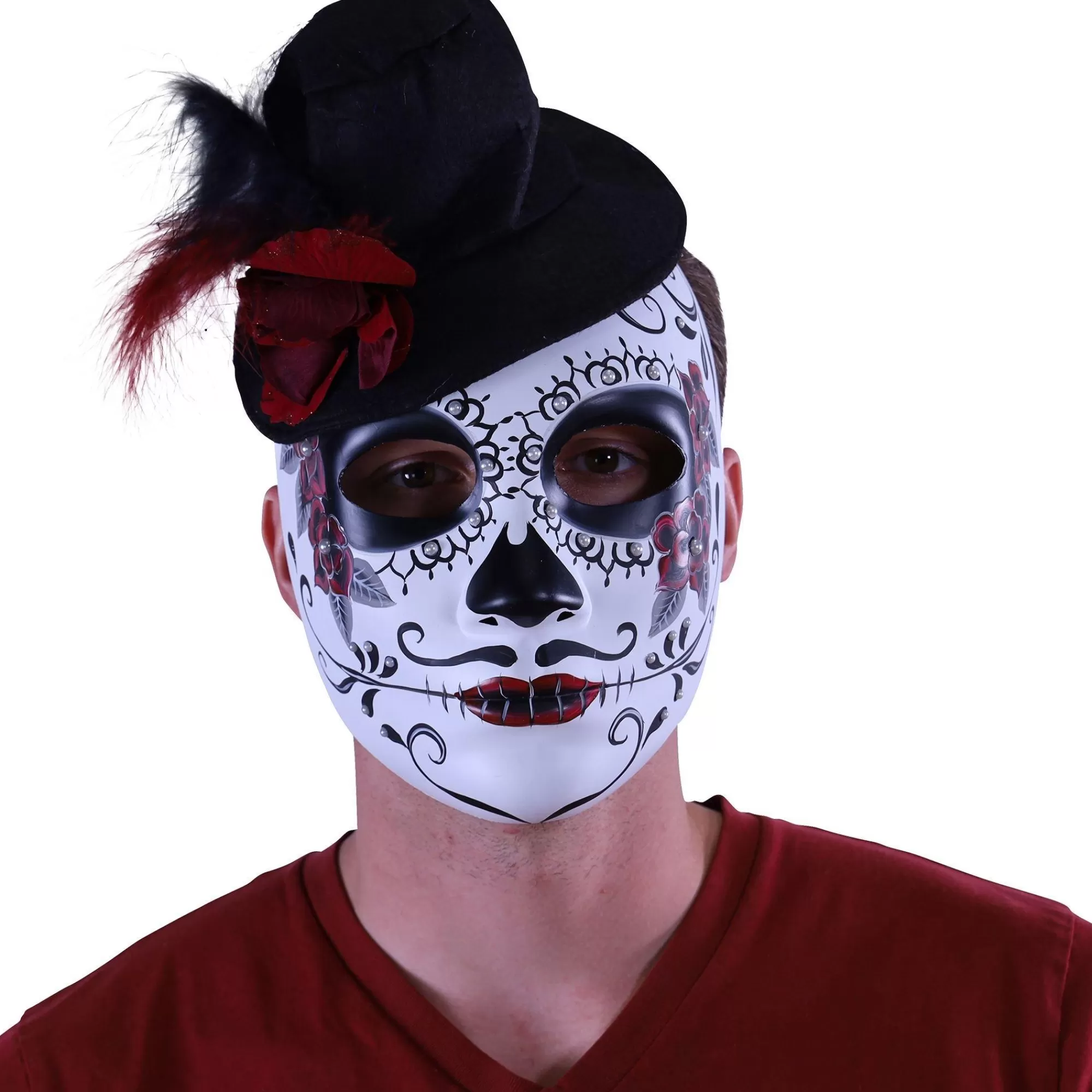 Party City Masquerade-Feathered Hat Calavera Day Of The Dead Mask