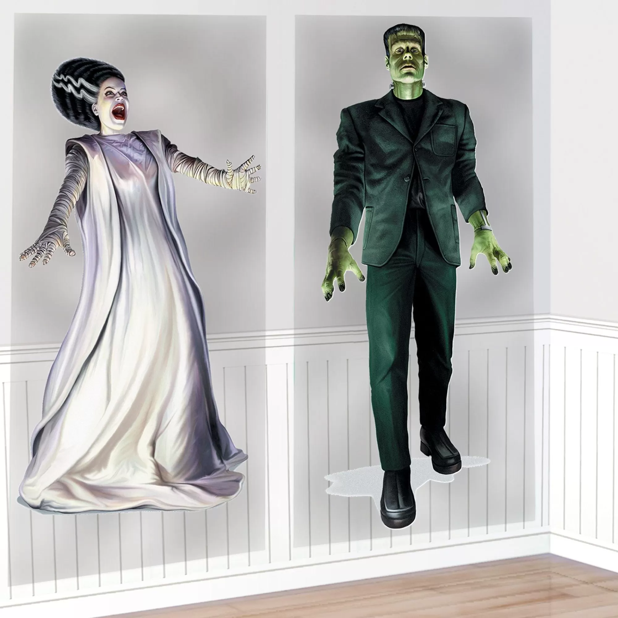 Party City Decorations | Frankenstein & Bride Of Frankenstein Plastic Scene Setter Add-Ons, 2.8Ft X 5.4In, 2Ct - Universal Classic Monsters