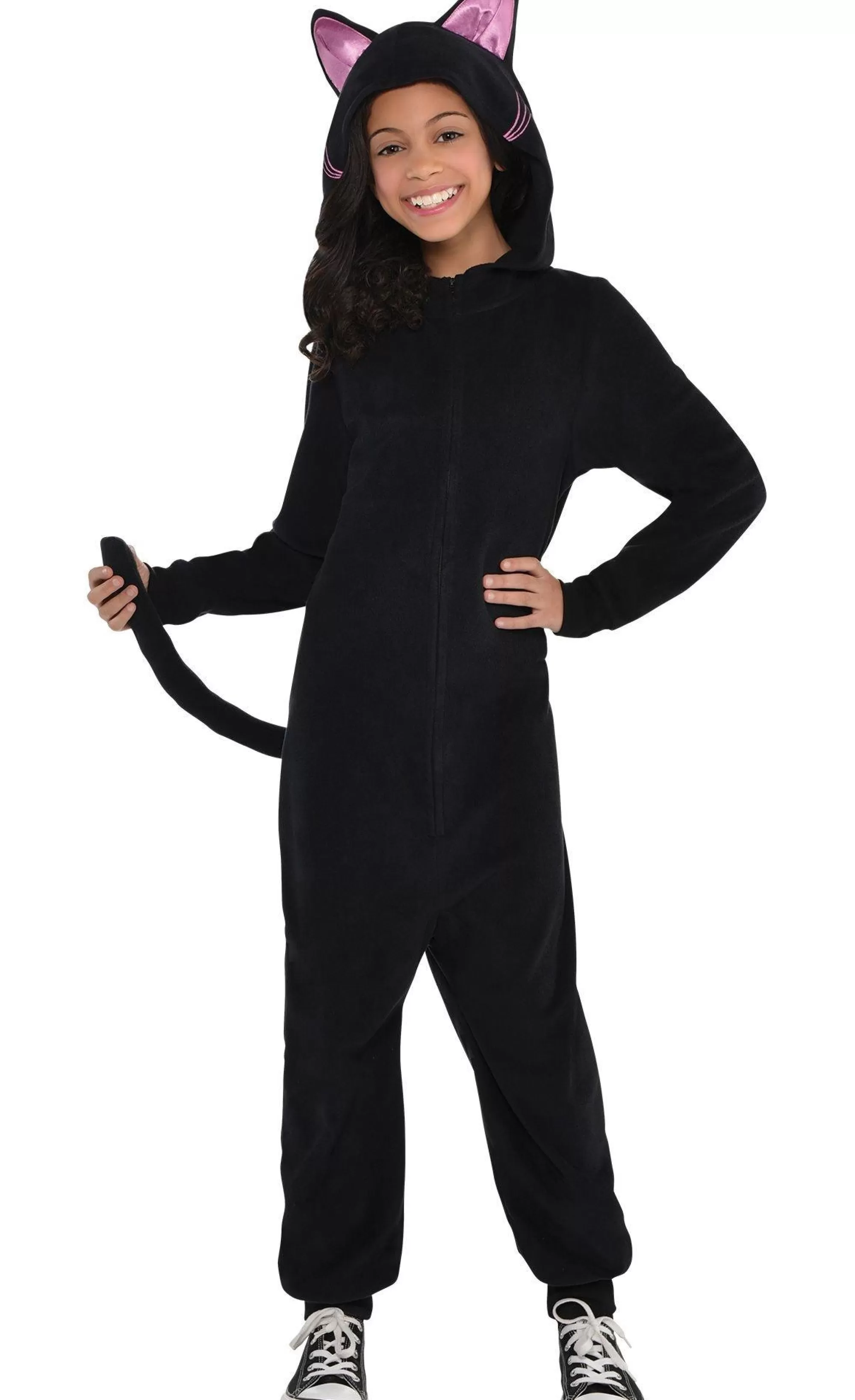 Girl Party City Animal & Bug | Girls Zipster Black Cat One Piece Costume