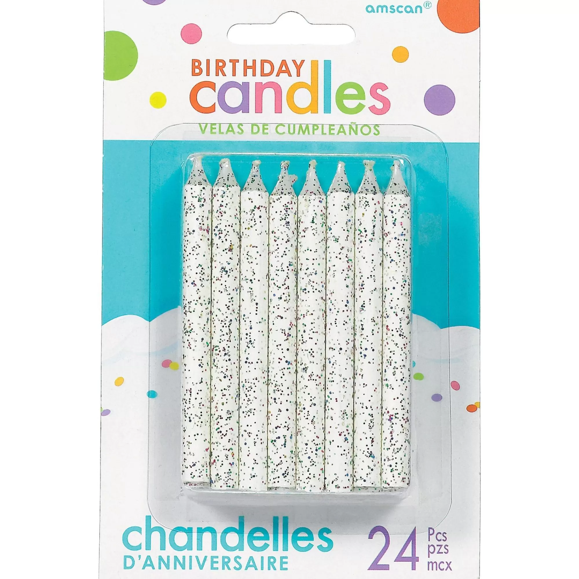 Party City Baking Supplies-Glitter Birthday Candles 24Ct White