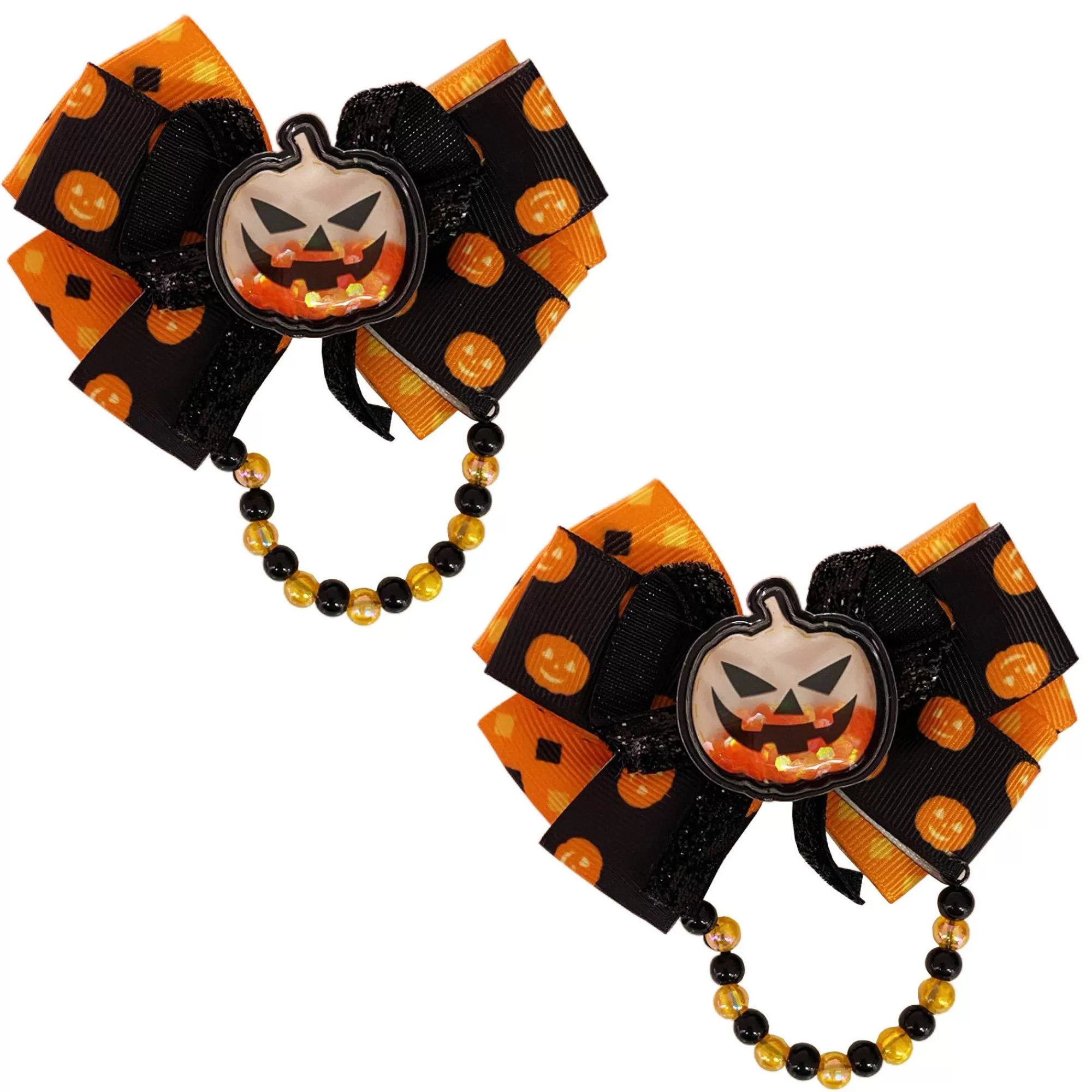 Party City Headbands, Tails-Glitter Shaker Halloween Pumpkin Hair Bows, 2Ct