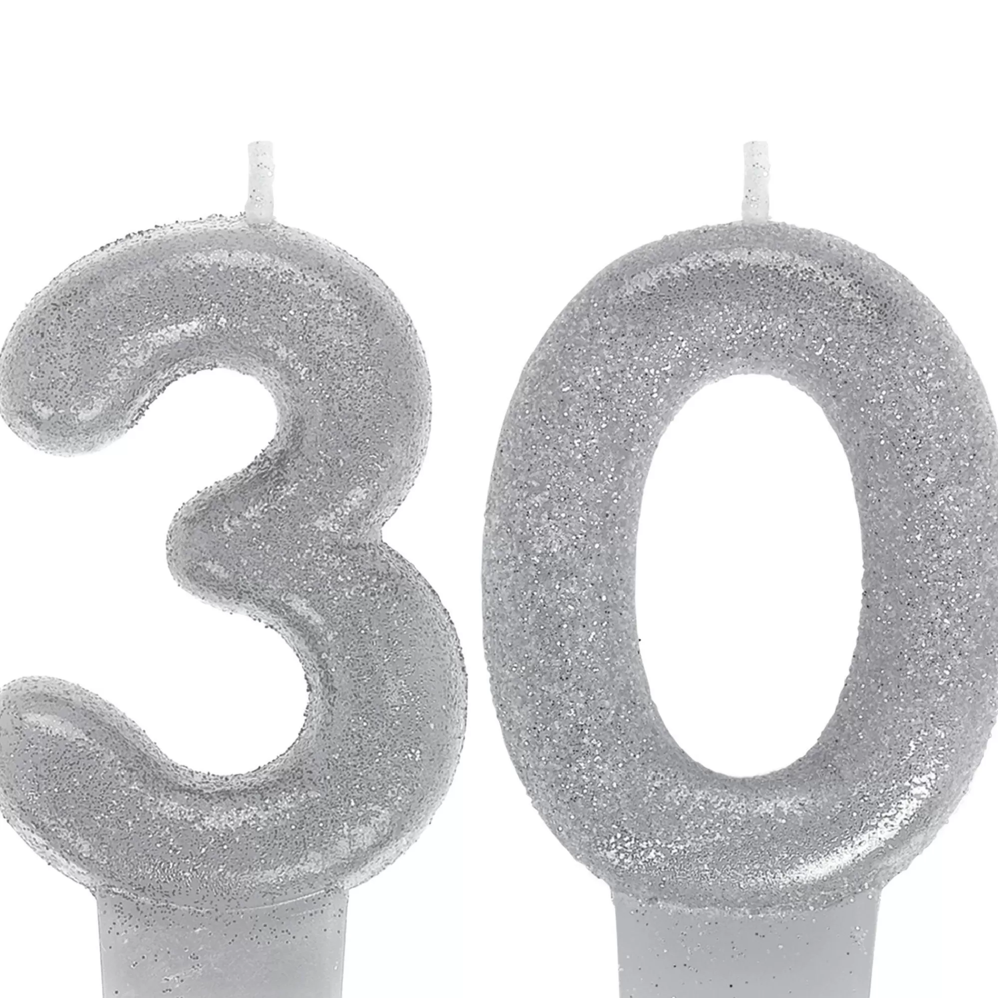 Party City Baking Supplies-Glitter Silver Number 30 Birthday Candles 2Ct