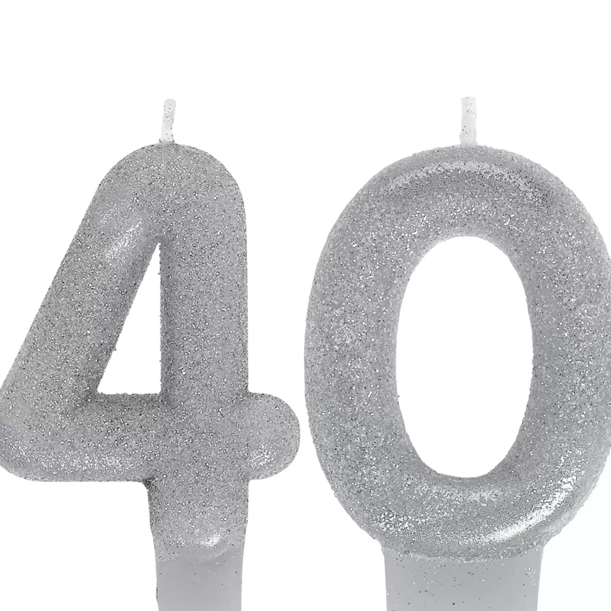 Party City Baking Supplies-Glitter Silver Number 40 Birthday Candles 2Ct