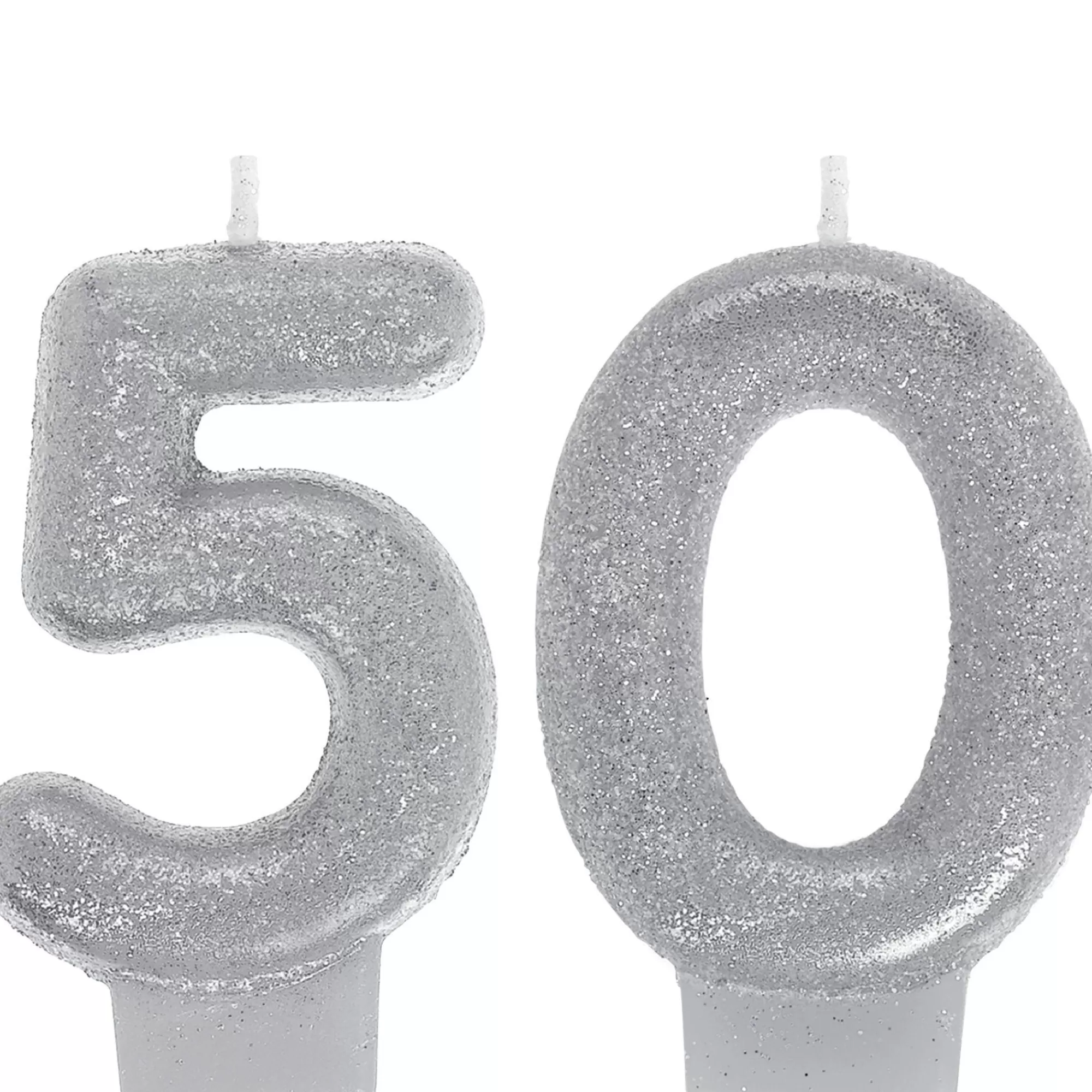 Party City Baking Supplies-Glitter Silver Number 50 Birthday Candles 2Ct