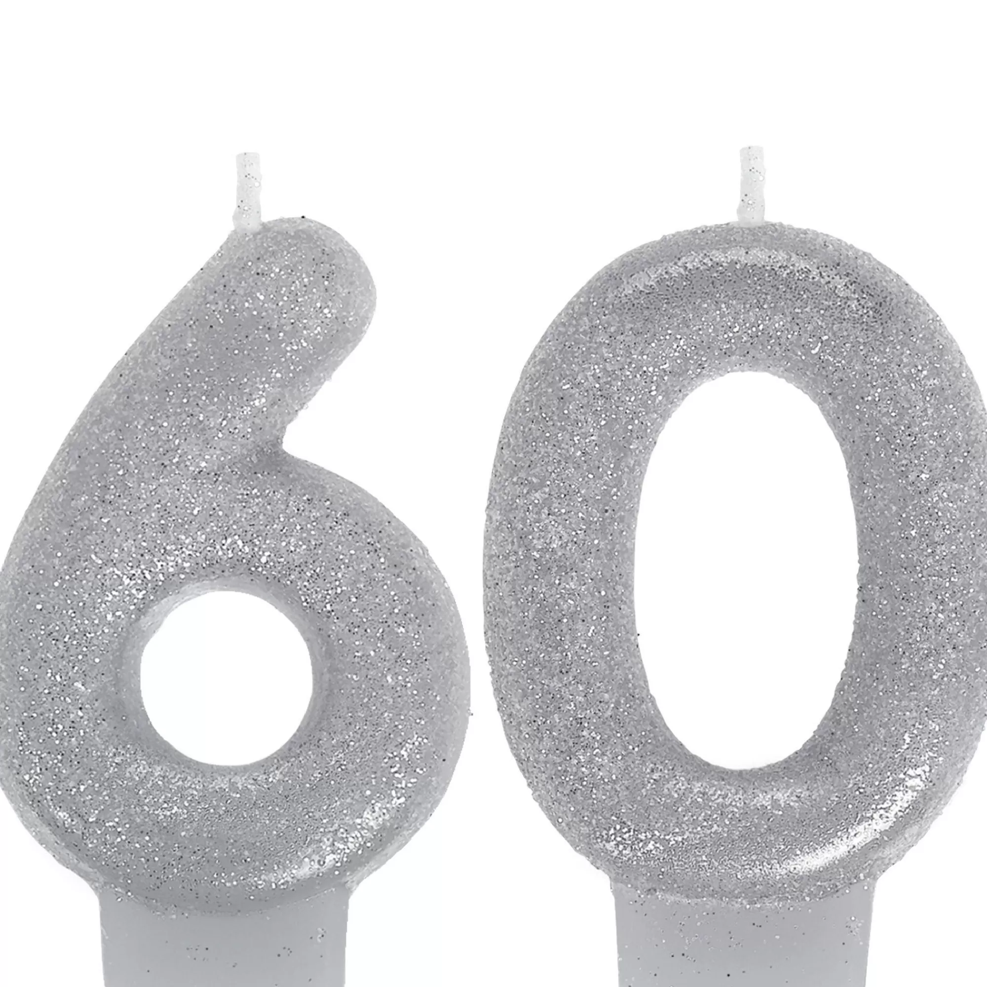 Party City Baking Supplies-Glitter Silver Number 60 Birthday Candles 2Ct