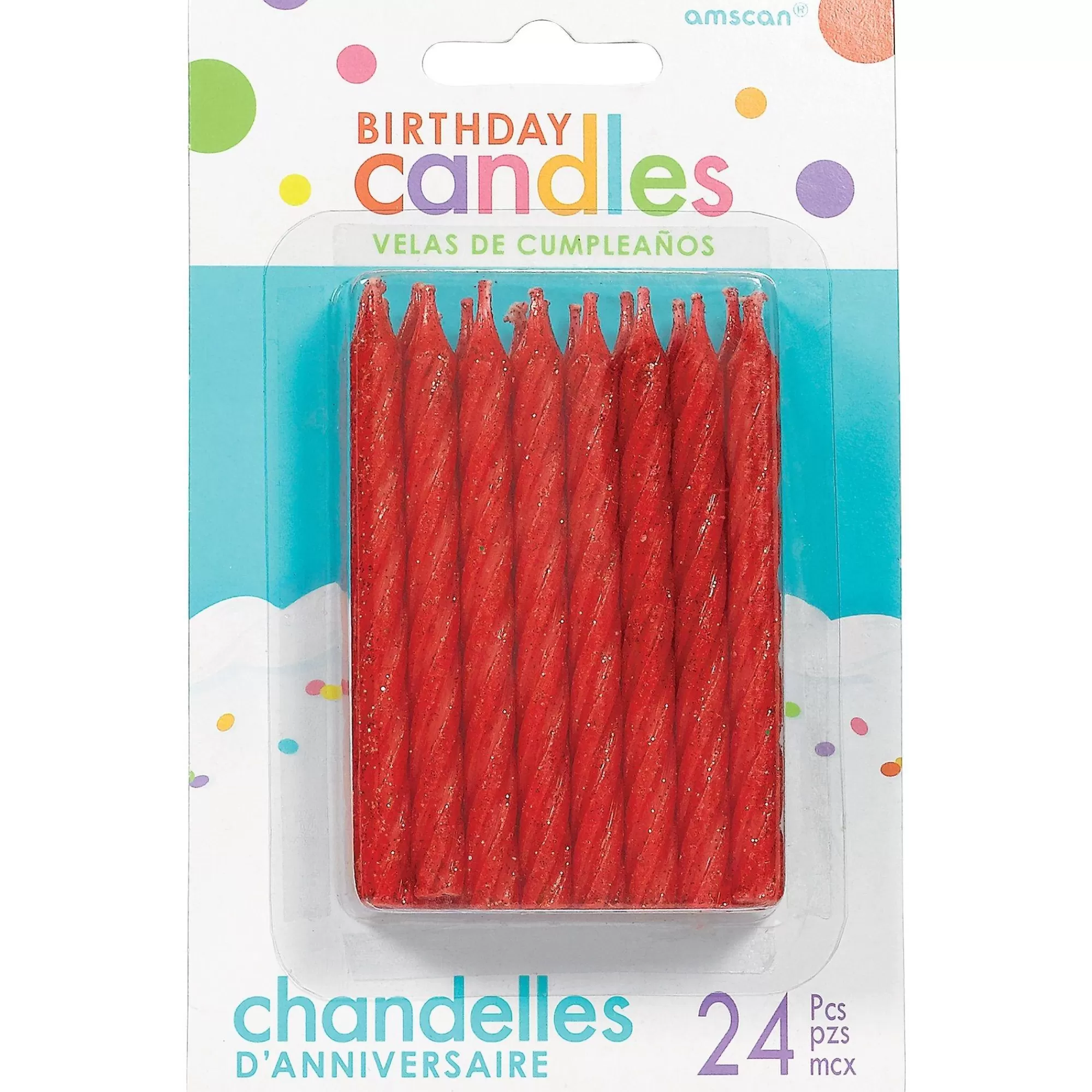 Party City Baking Supplies-Glitter Spiral Birthday Candles 24Ct Red