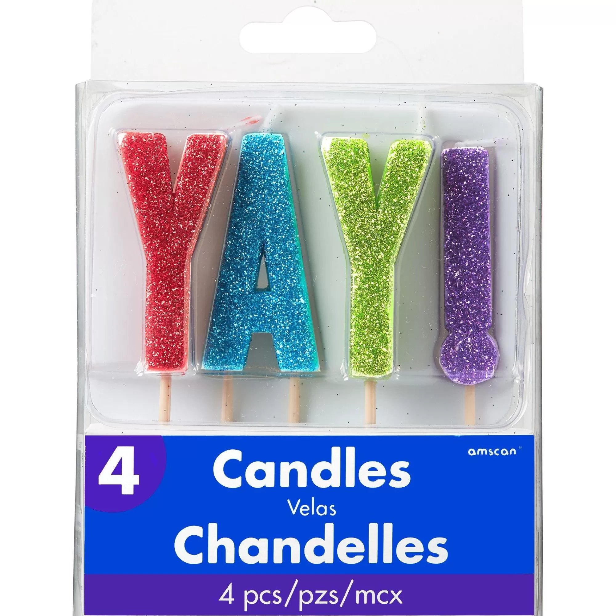 Party City Baking Supplies-Glitter Yay! Toothpick Candle Set 4Pc