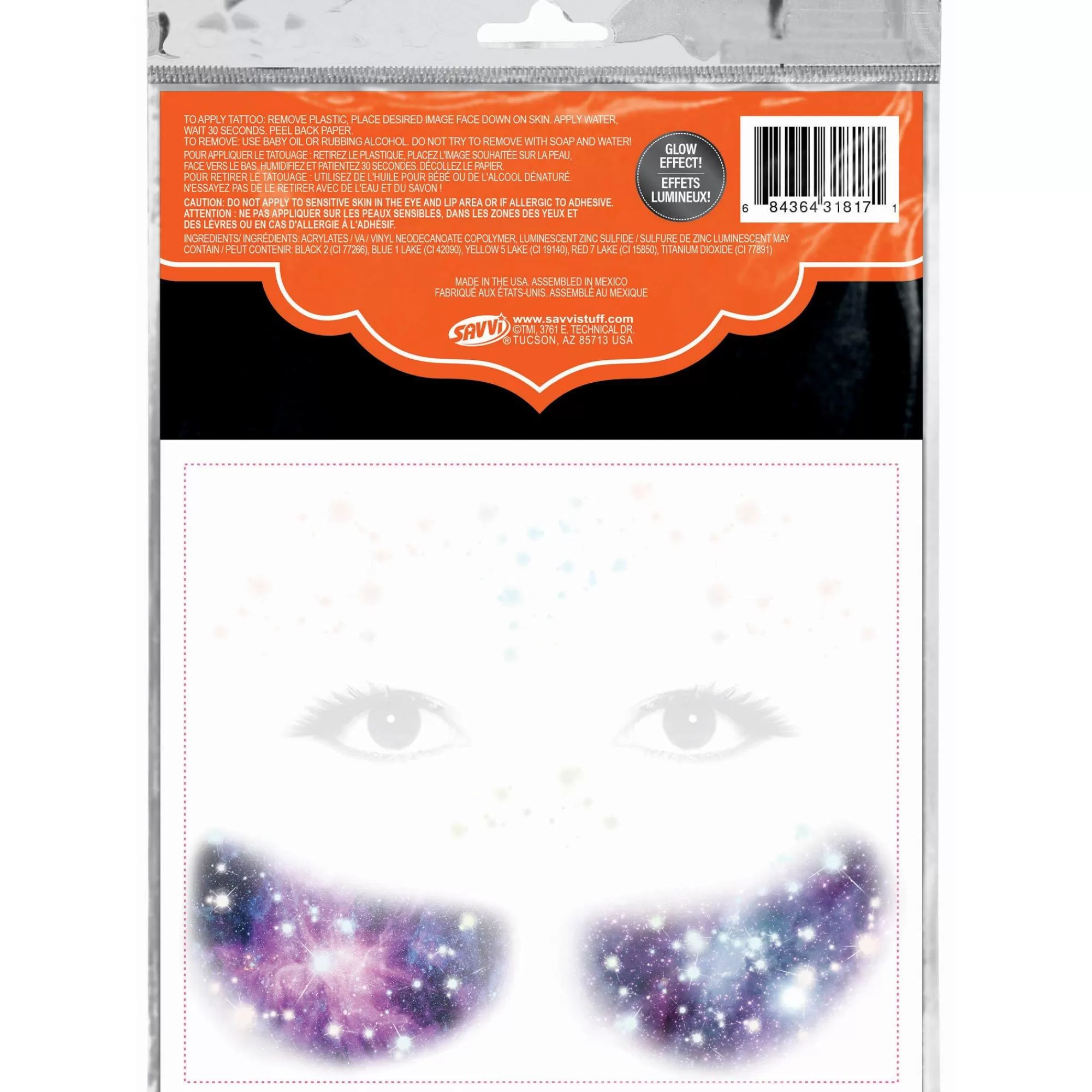 Party City Makeup-Glowing Pretty Galaxy Temporary Tattoos, 7Pc