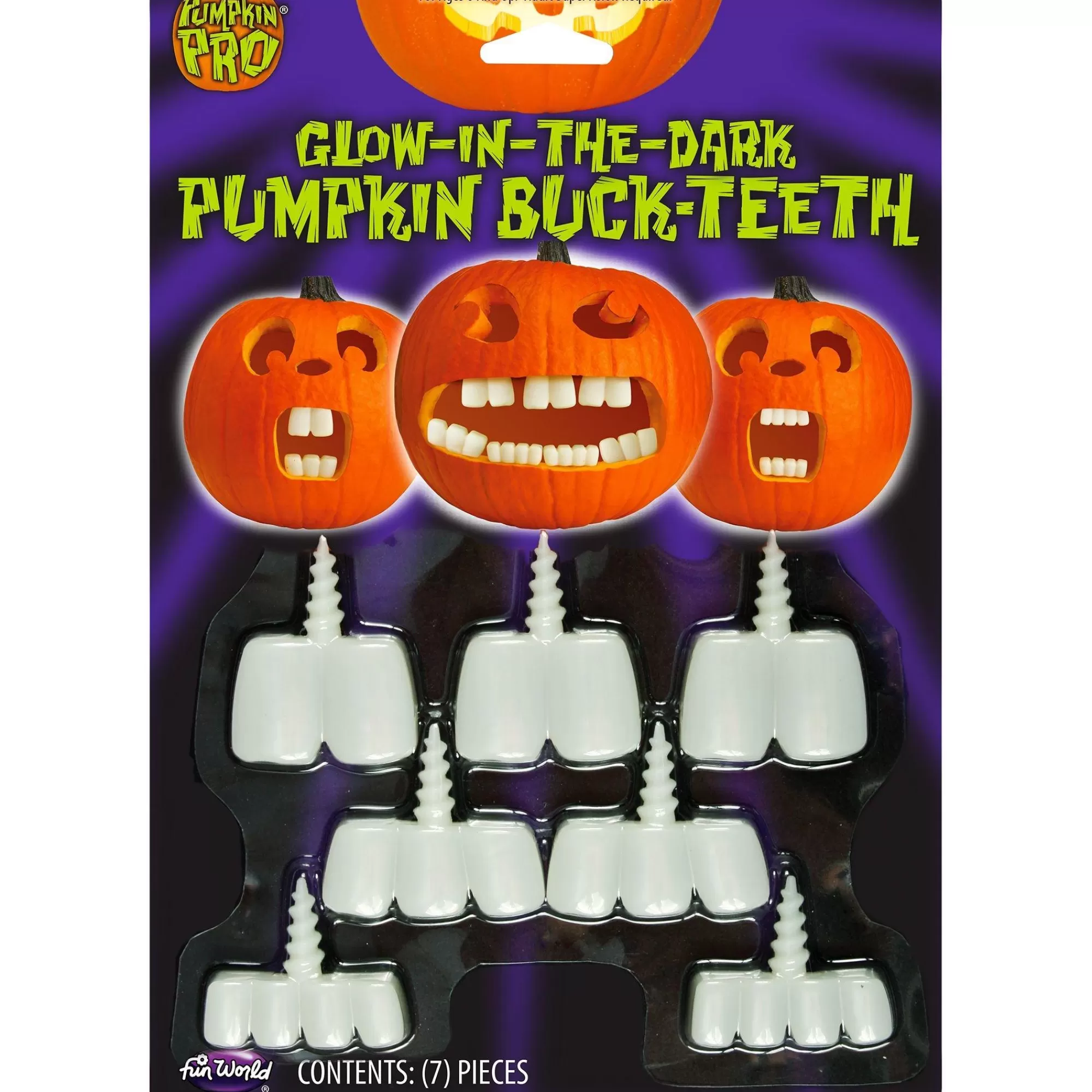 Party City Pumpkin Carving Kits | Glow-In-The-Dark Pumpkin Buck Teeth 7Pc