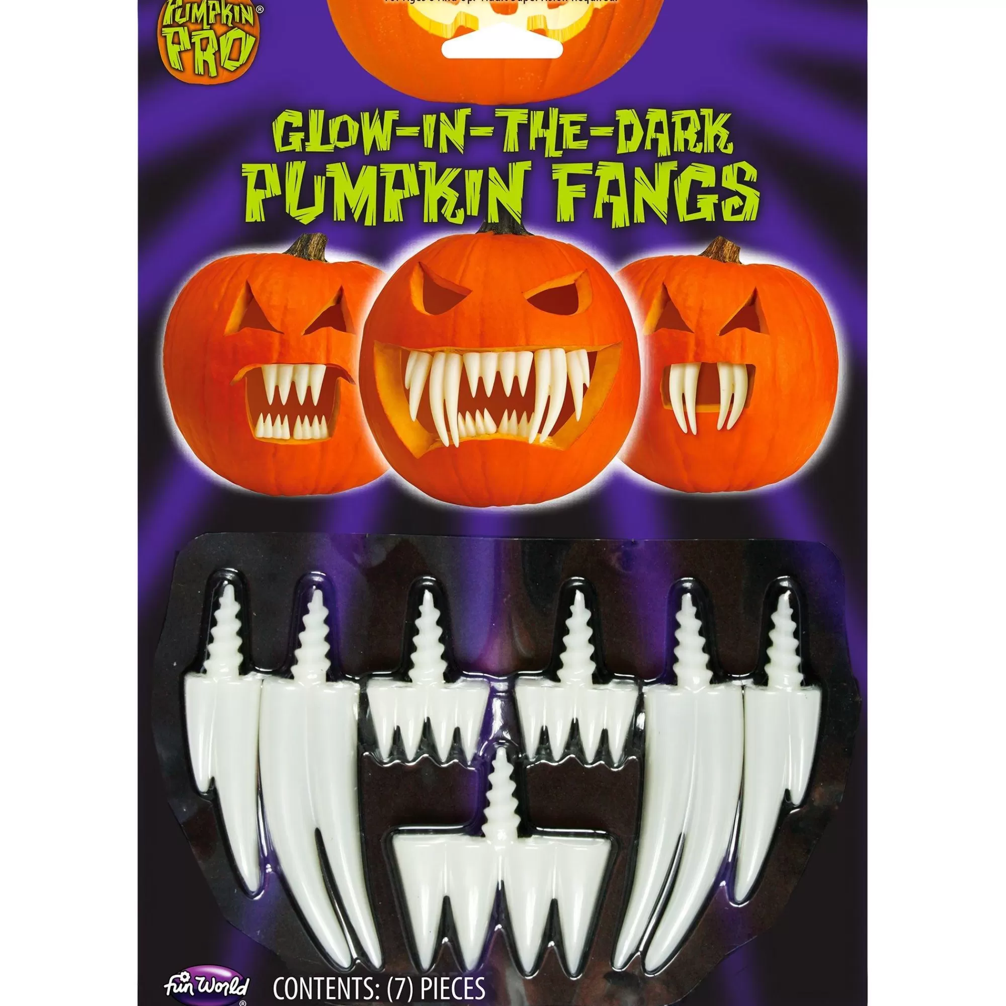 Party City Pumpkin Carving Kits | Glow-In-The-Dark Pumpkin Fang Teeth 7Pc