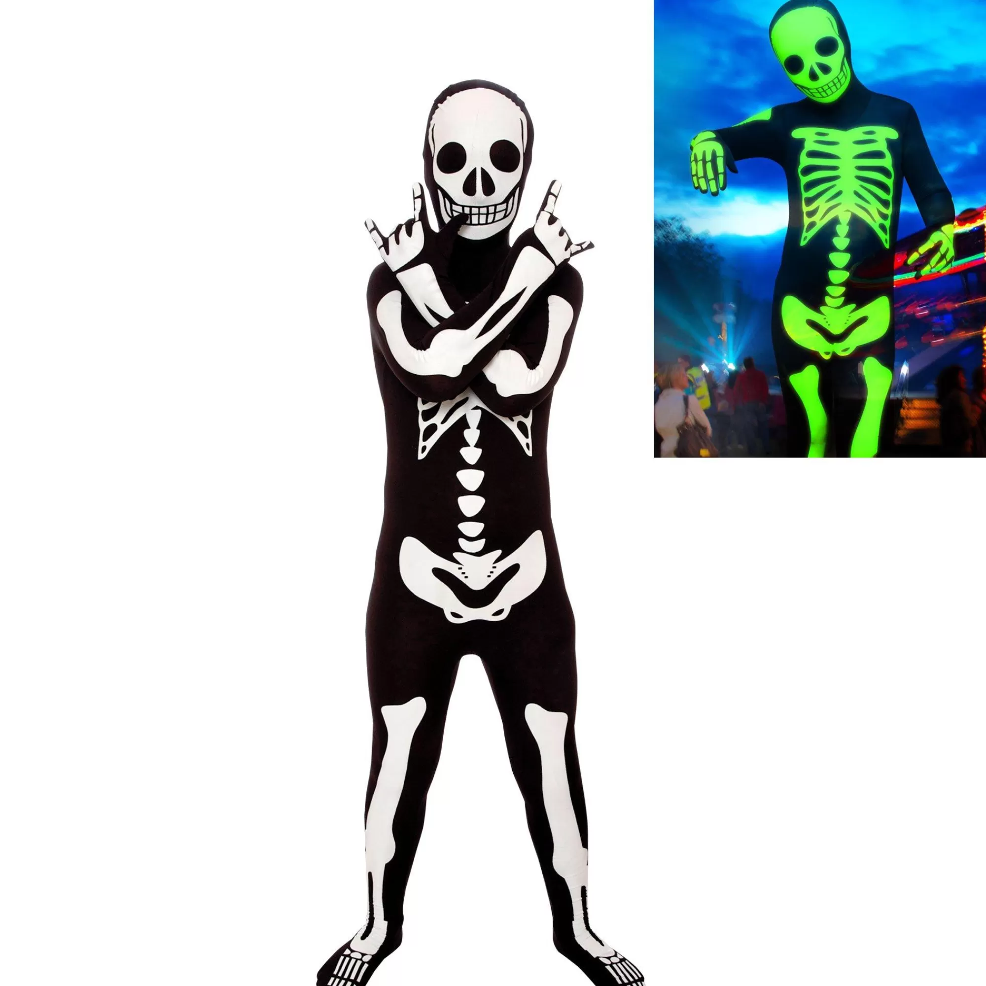 Boy Party City Scary | Glow-In-The-Dark Skeleton Morphsuit Costume For Kids